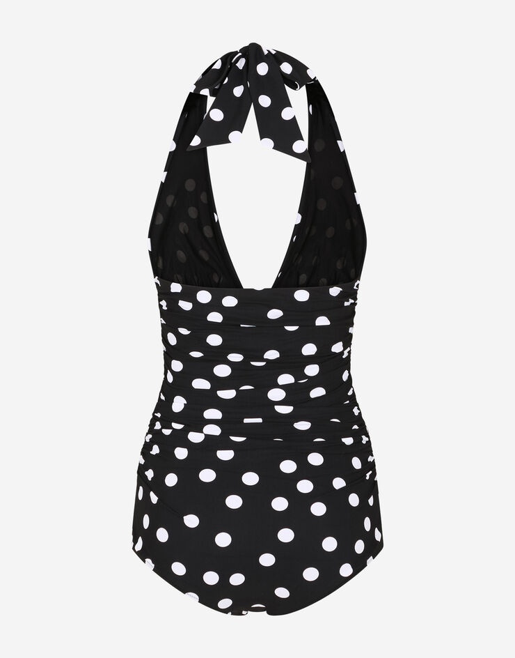 Polka-dot print one-piece swimsuit with plunging neckline - 3