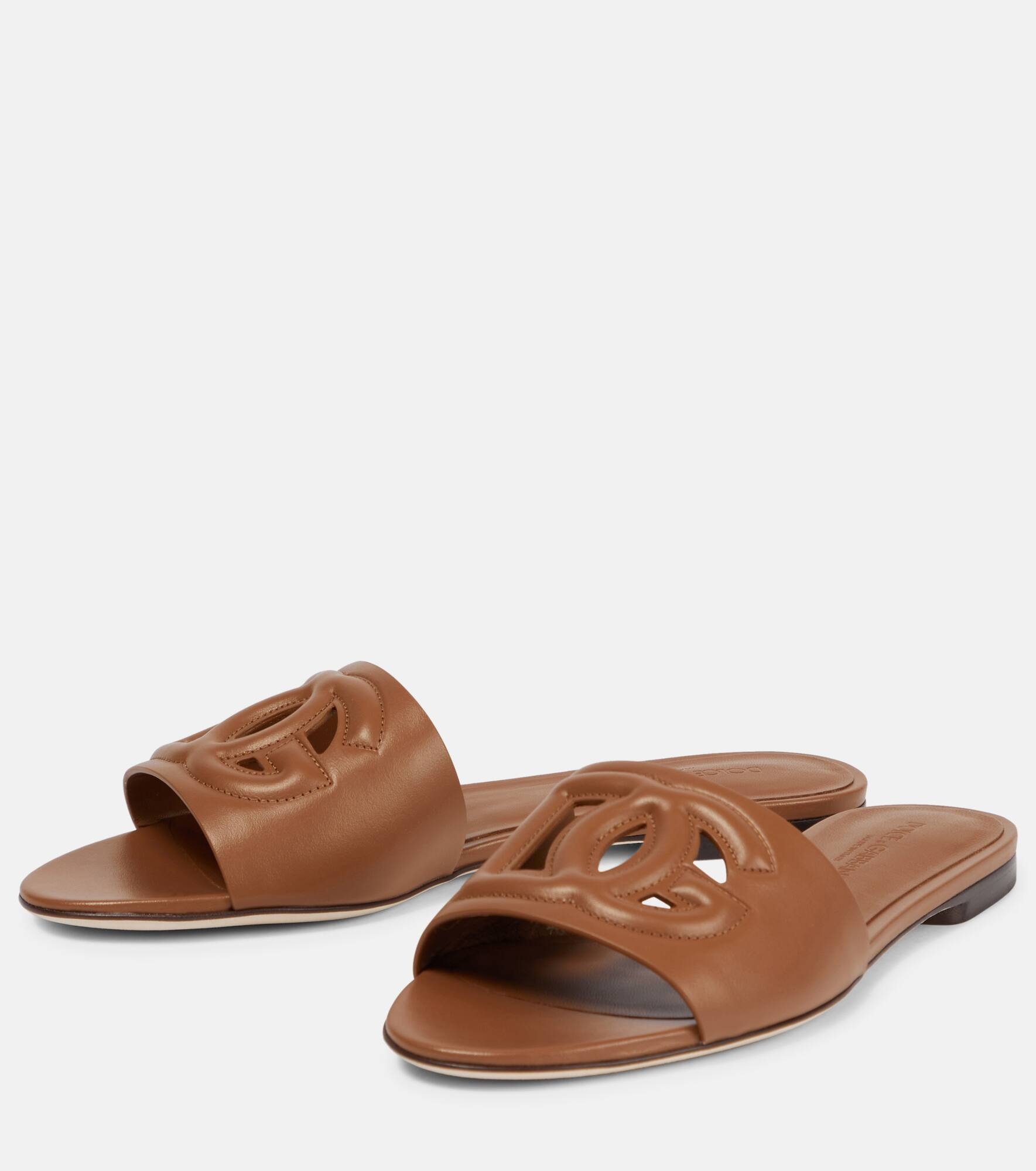 Logo cutout leather slides - 5