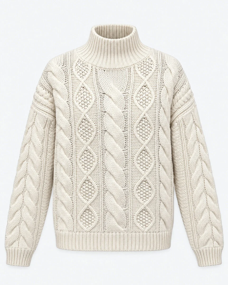 ECRU MERINO WOOL CABLE-KNIT SWEATER - 1