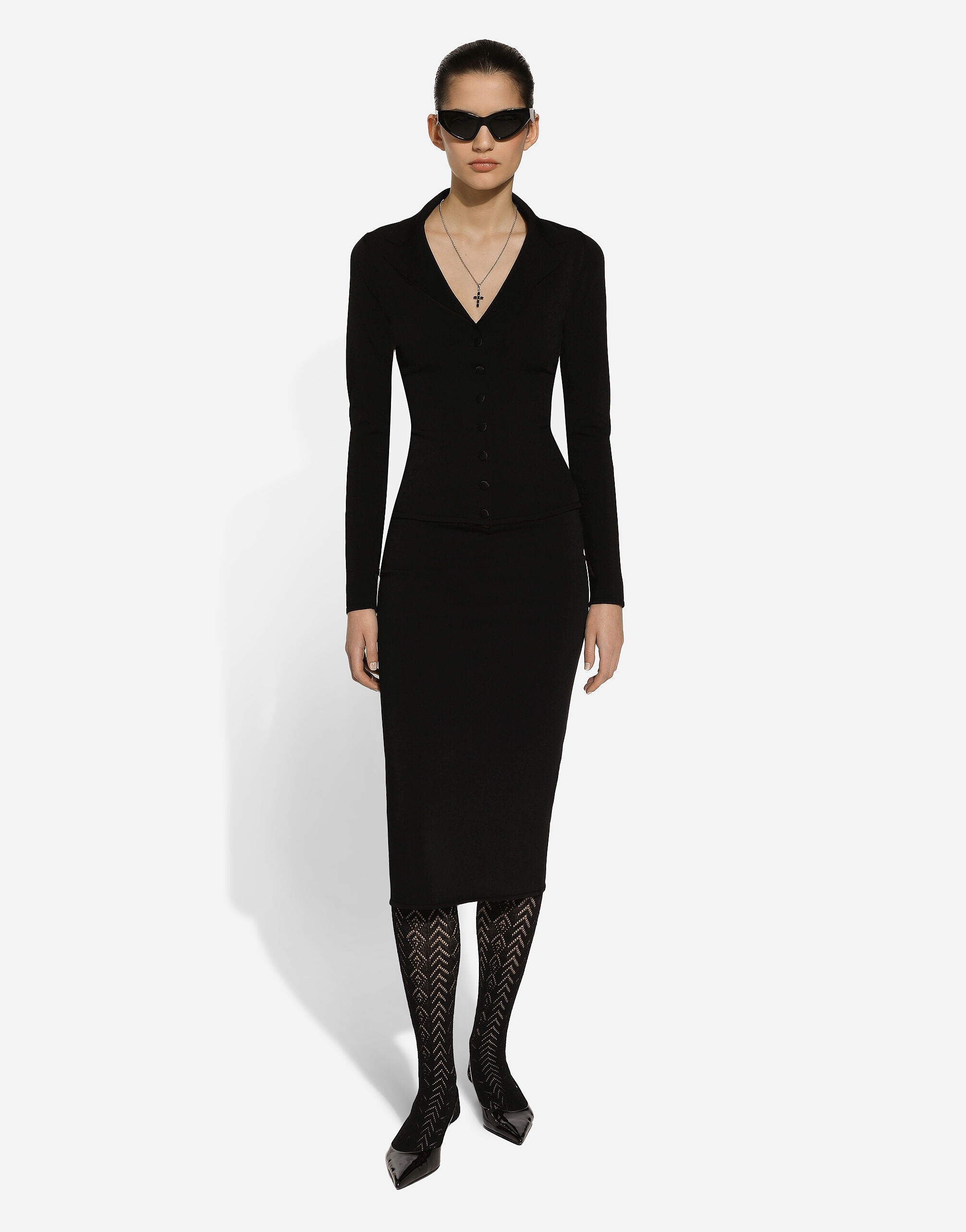 Stretch viscose knit pencil skirt with DG logo - 8