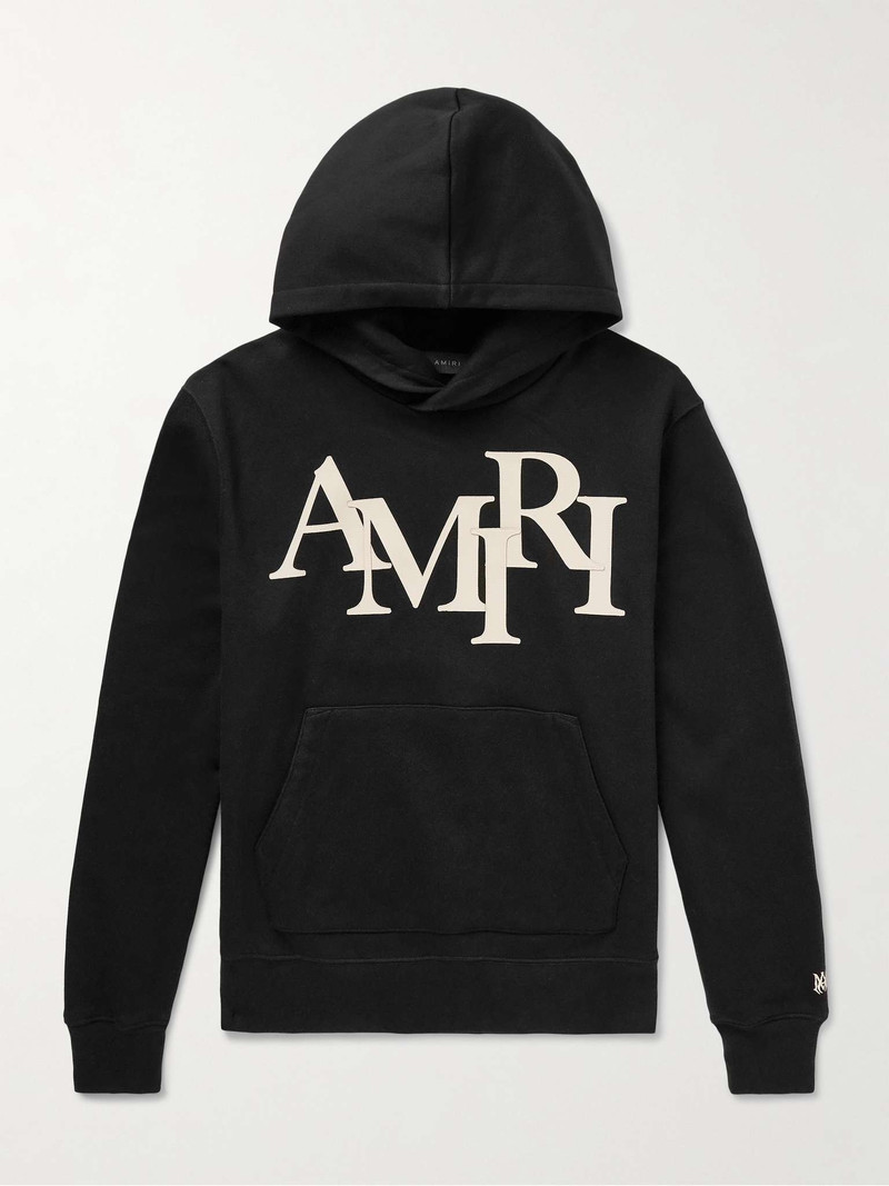 Staggered Leather-Trimmed Logo-Appliquéd Cotton-Jersey Hoodie - 1