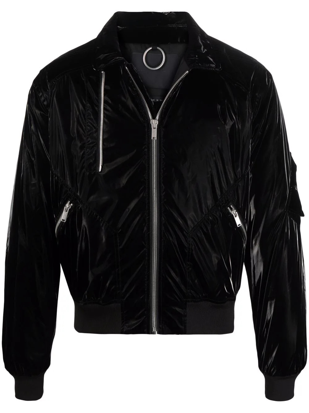 high-shine effect ruched bomber jacket - 1