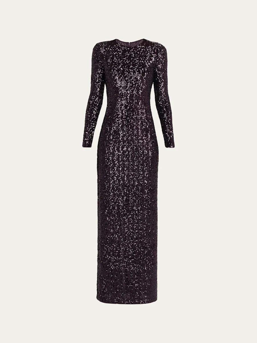 Stretch Sequined Long-Sleeve Gown - 1