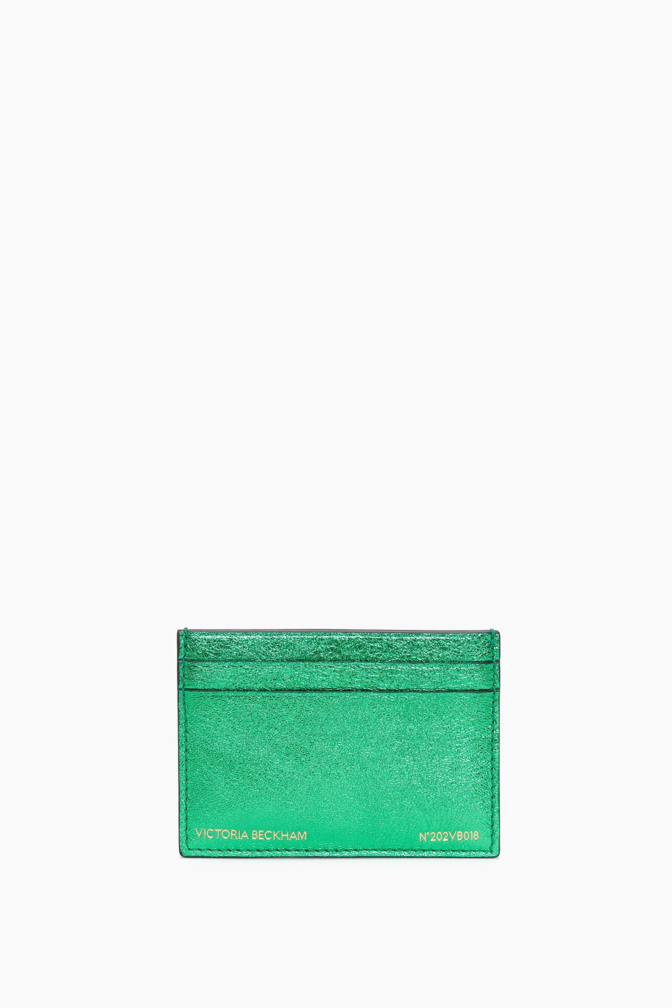 Card Holder In Metallic Green Leather - 1