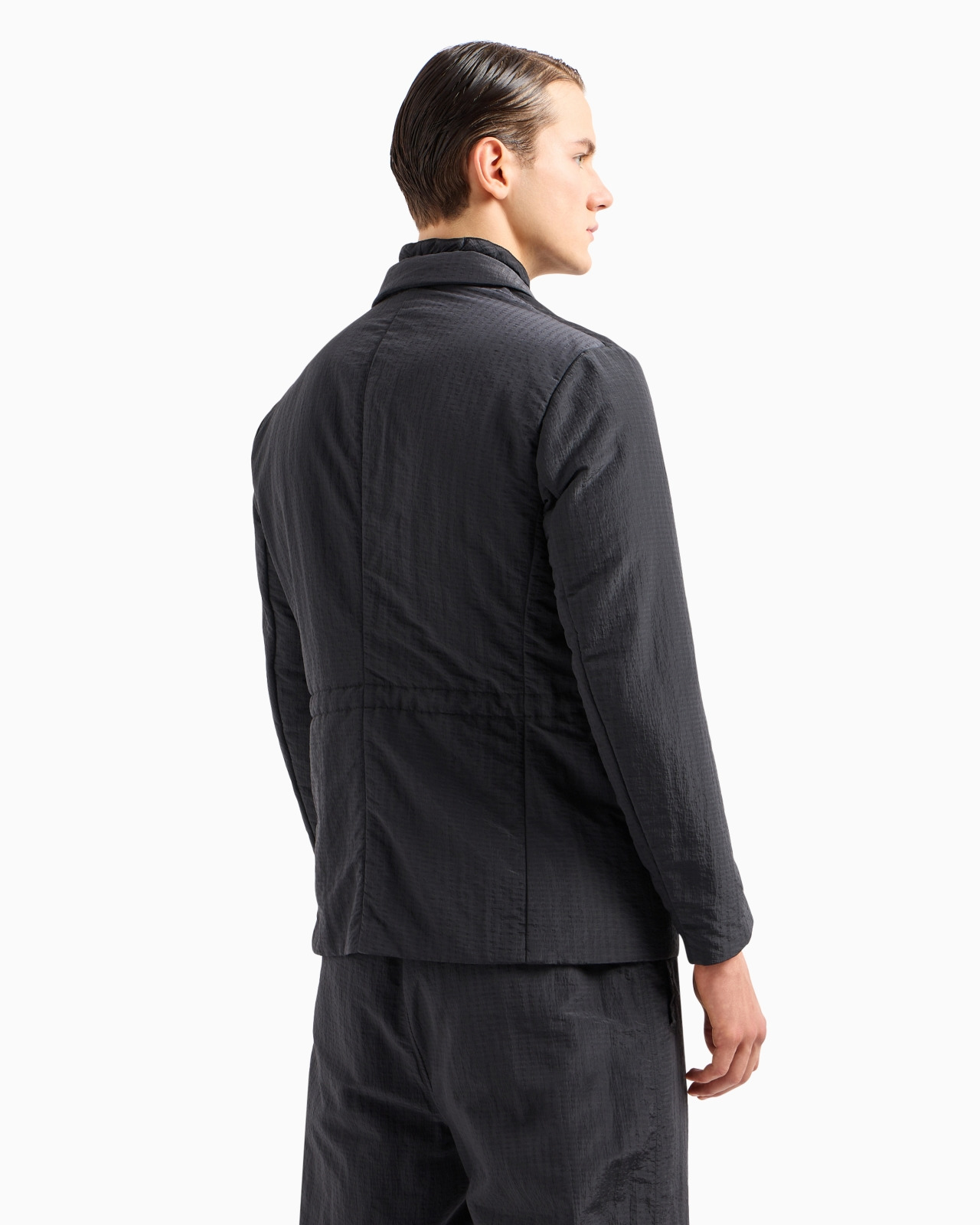 Single-breasted jacket with full-zip detachable inner panel in lightweight nylon seersucker - 3