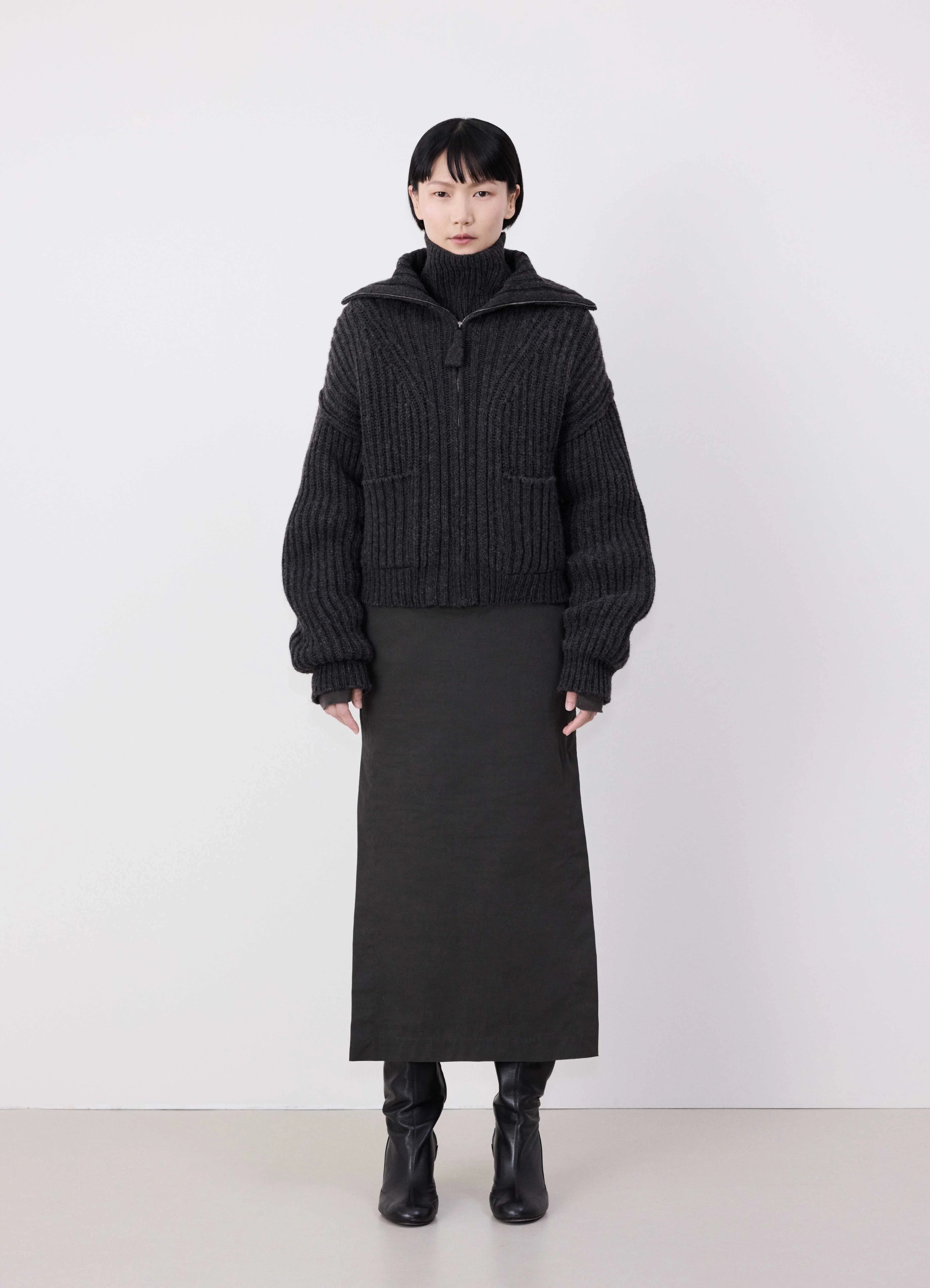 TRUCKER COLLAR ZIPPED CARDIGAN - 3