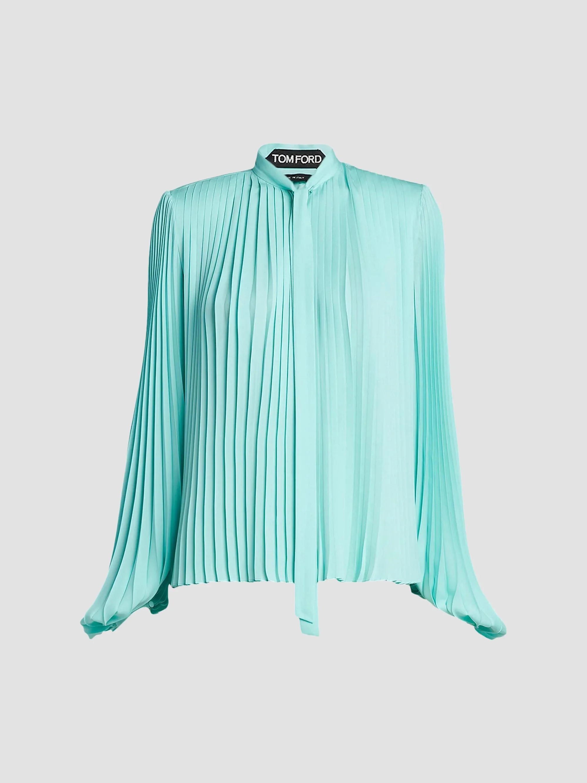 Women's Pleated Pussybow Blouse - Aqua - 1