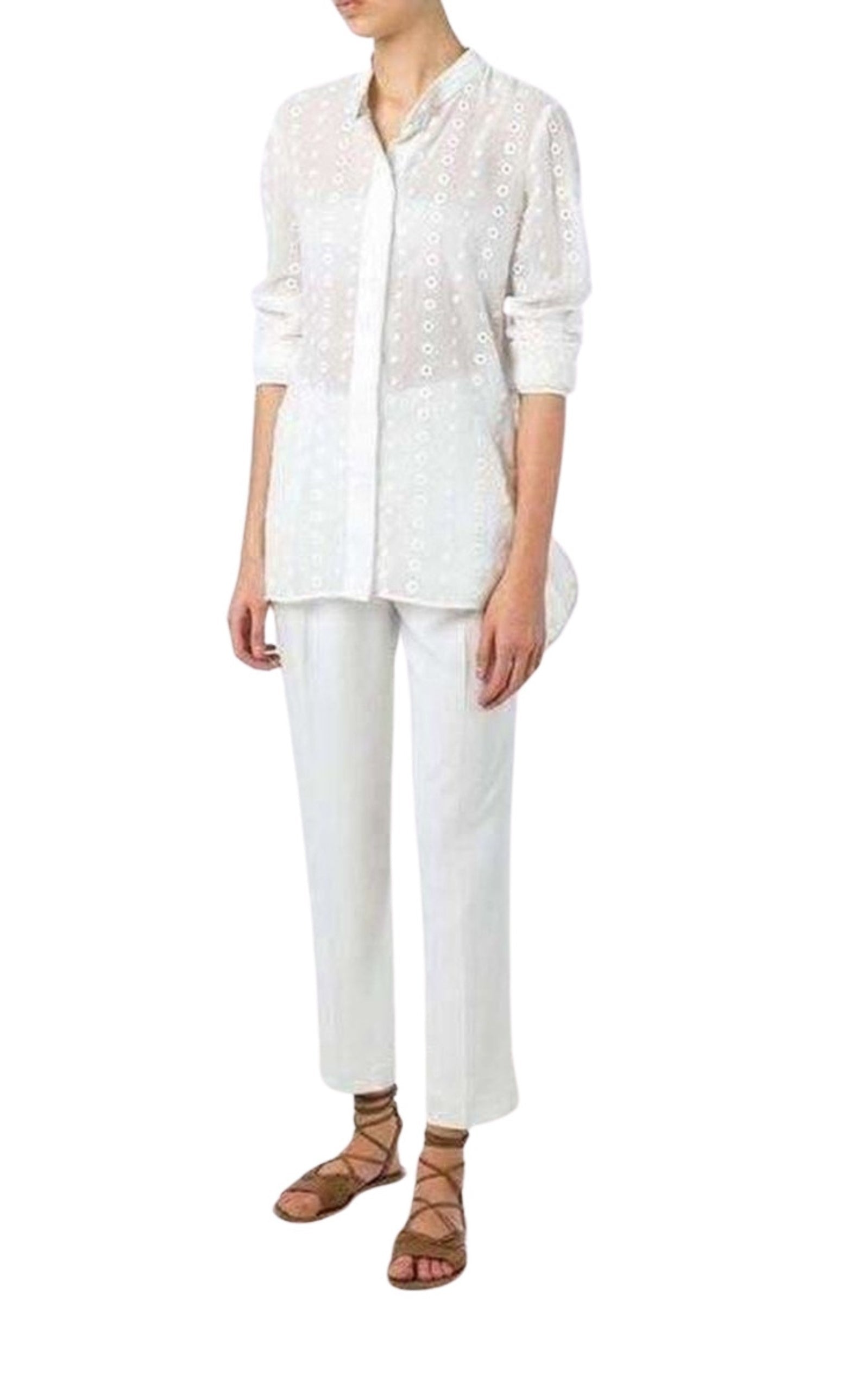 White Cotton Embroidered Shirt - 2