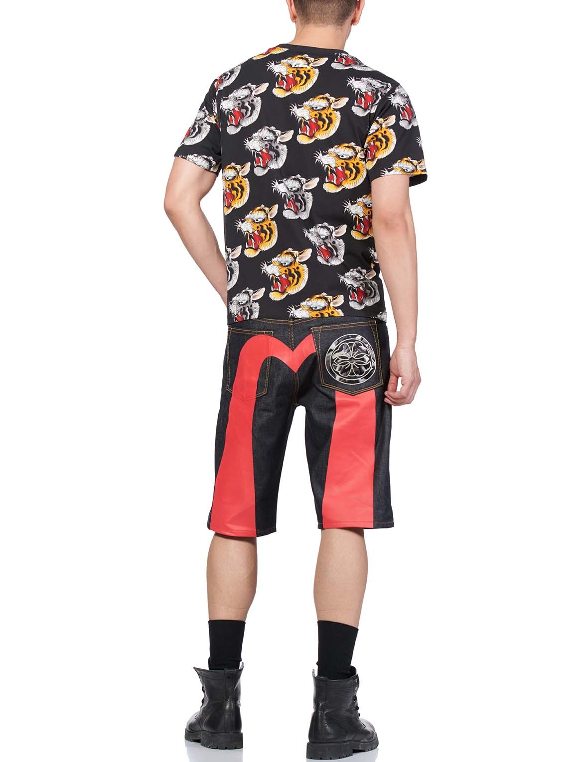 DAICOCK PRINTED DENIM SHORTS WITH TIGER-PATTERNED KAMON EMBROIDERY - 7