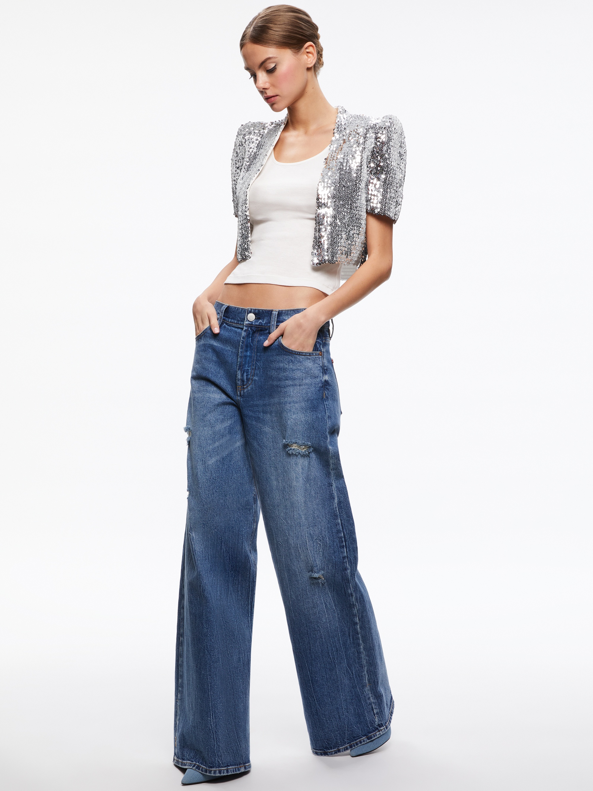 SHERRYL SEQUIN EMEBLLISHED CROPPED JACKET - 6