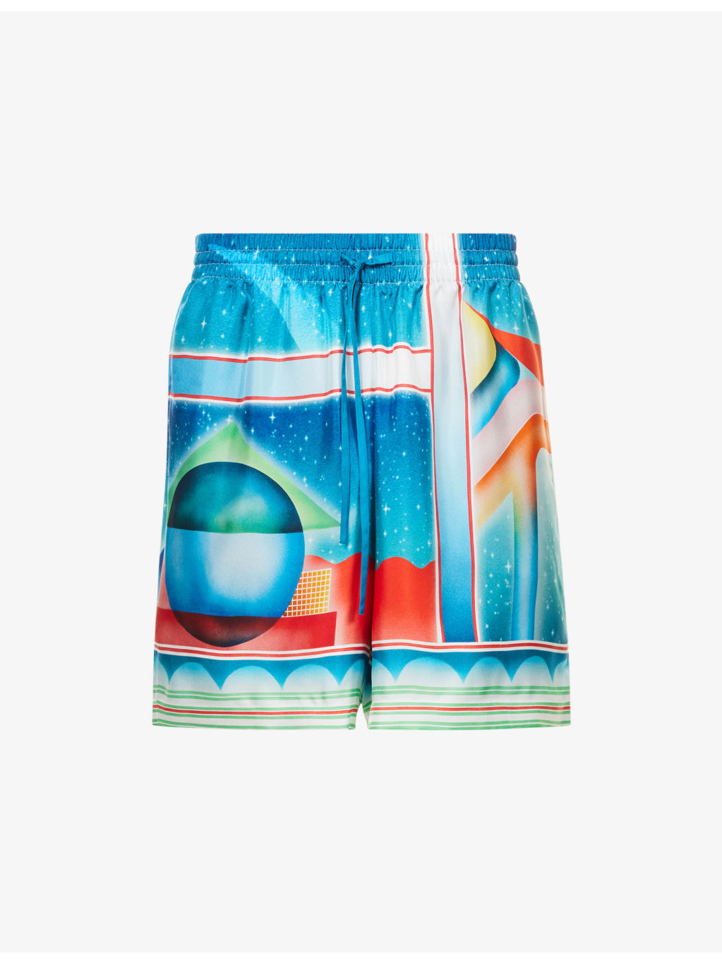 Graphic-Print Drawstring Silk Shorts - 1