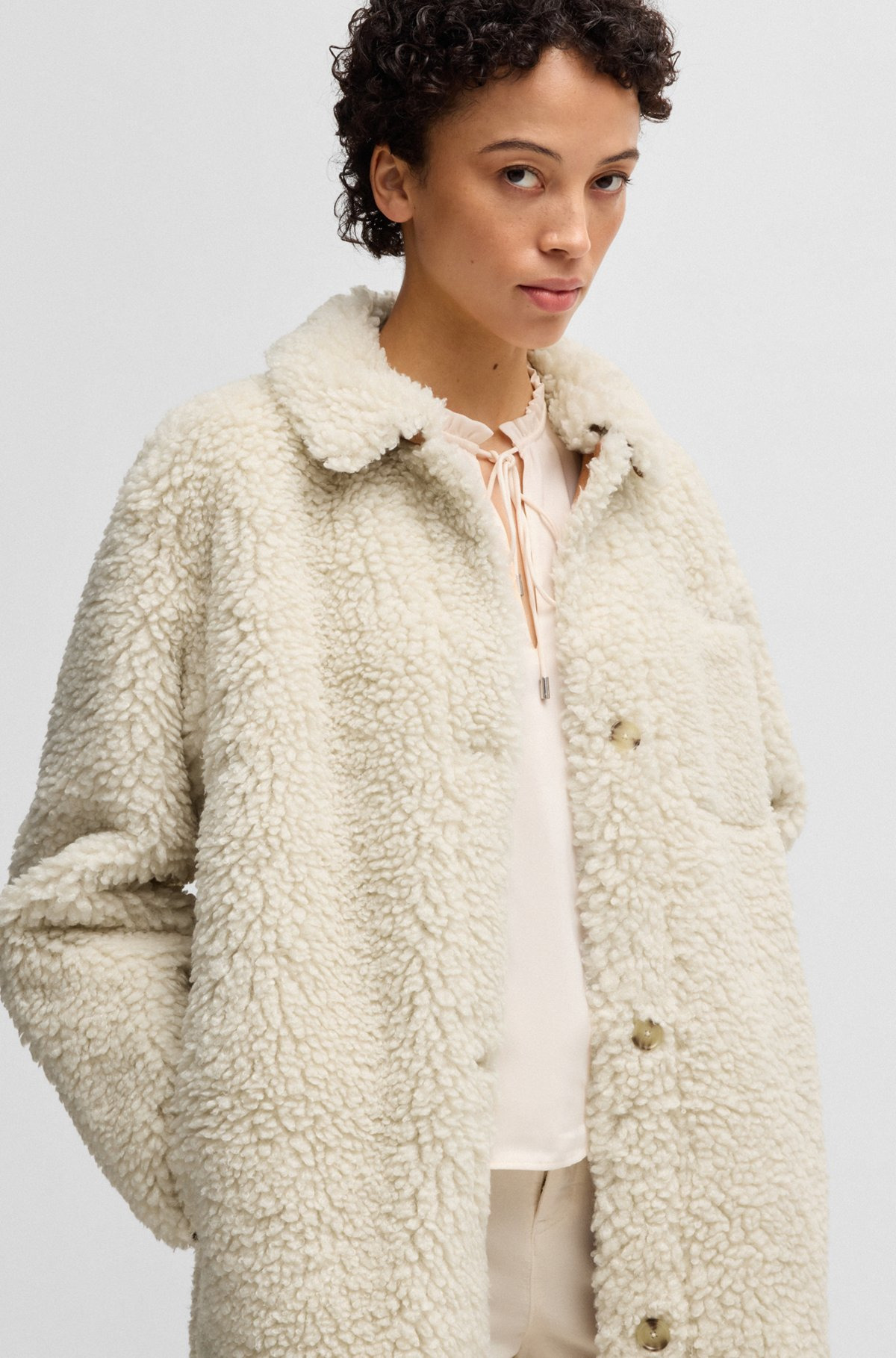FAUX-FUR COAT WITH CHEST POCKET - 6