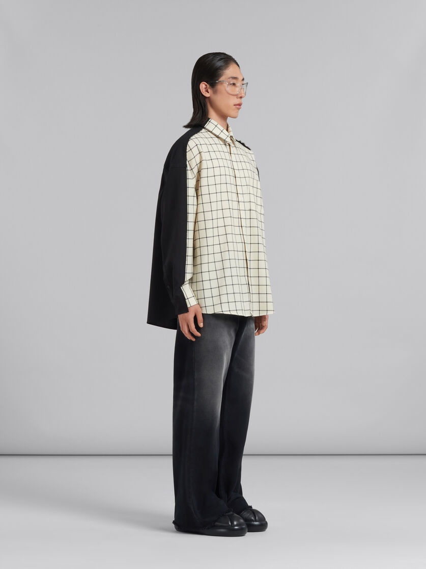 WHITE CHECKED WOOL SHIRT WITH PLAIN BACK - 5