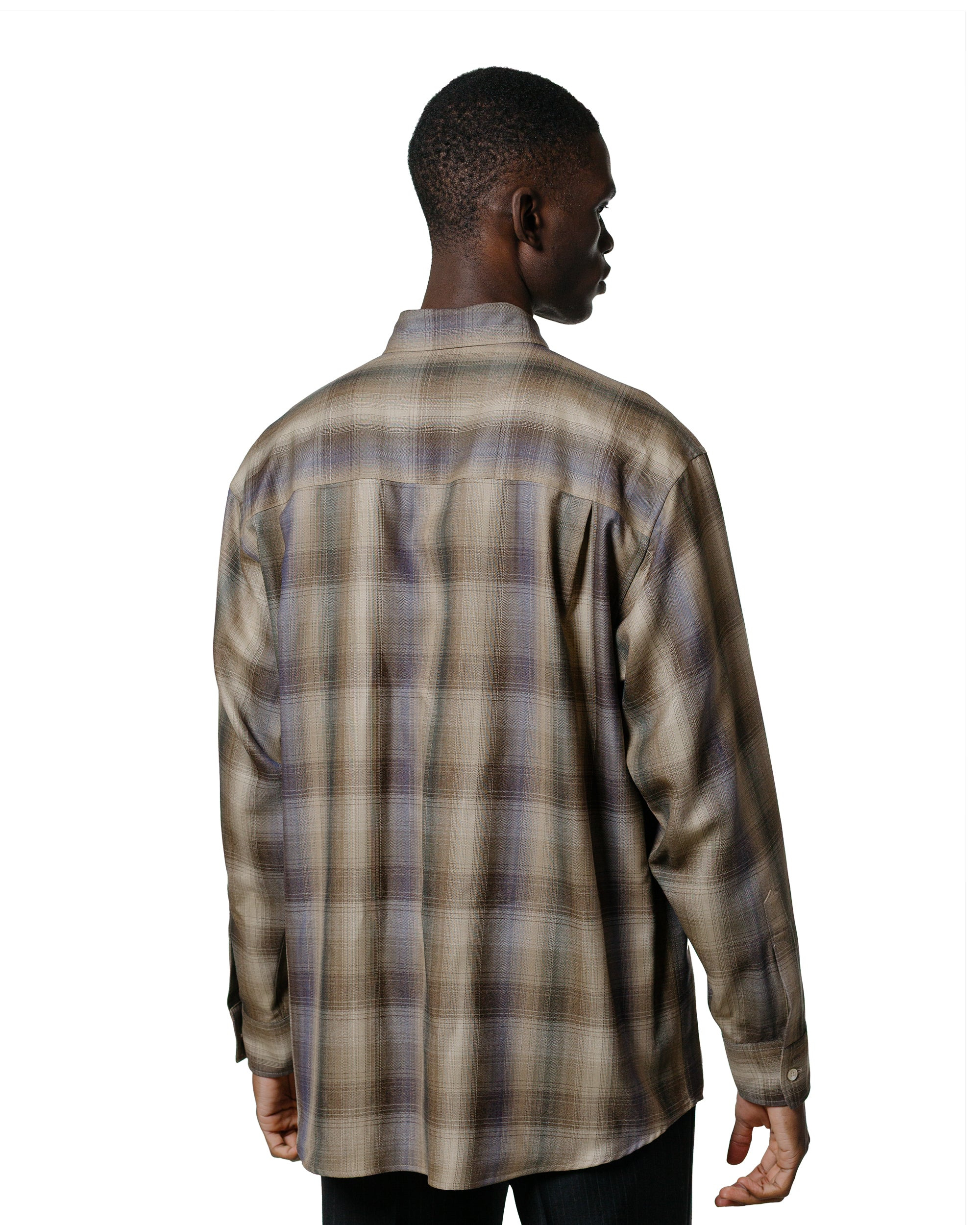 Super Light Wool Check Shirt Brown Blue Check - 3