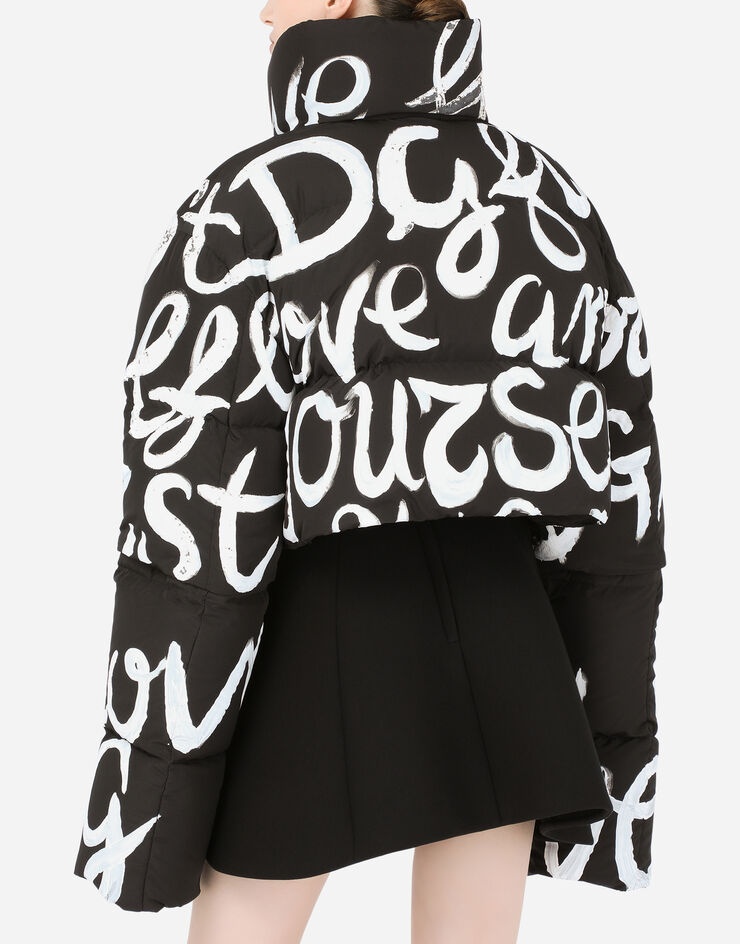 Short nylon down jacket with DG love yourself print - 4