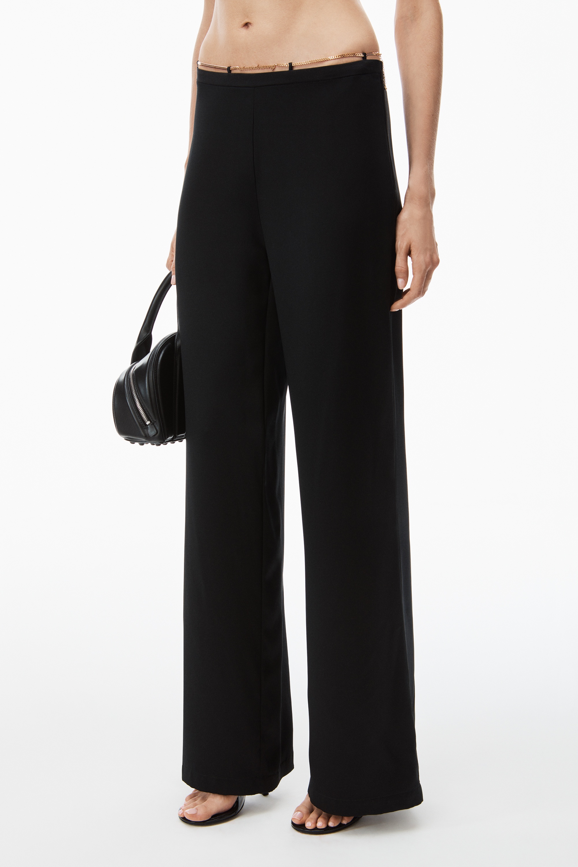 silk charmeuse flared low rise pant with nameplate - 3