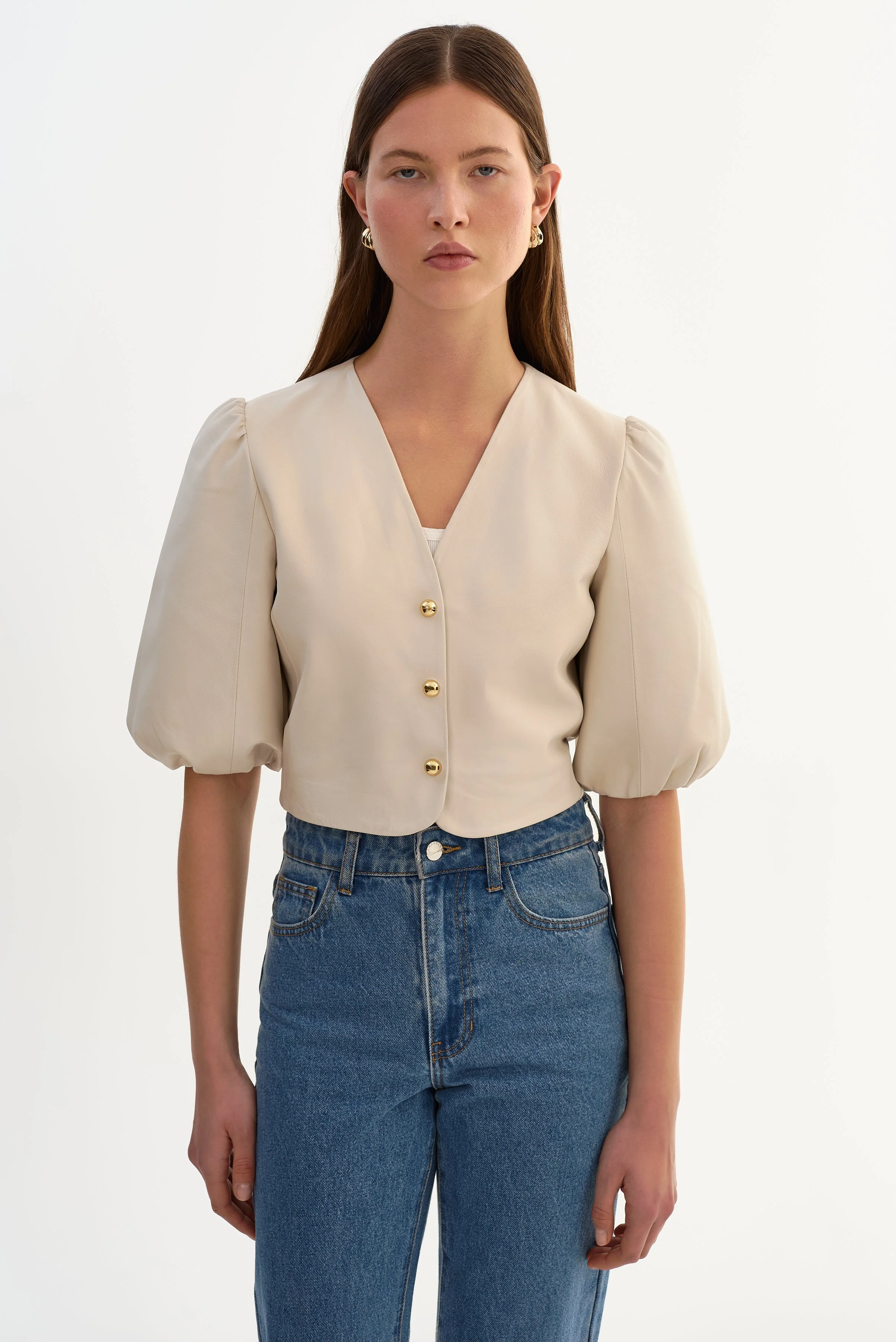 FRANKA | Balloon Sleeve Leather Blouse - 1