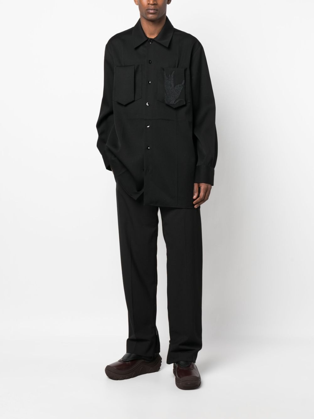 logo-embroidered tailored straight trousers - 2