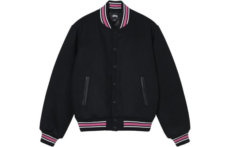 Stussy S Talk Melton Varsity Jacket 'Black' 115665 - 1