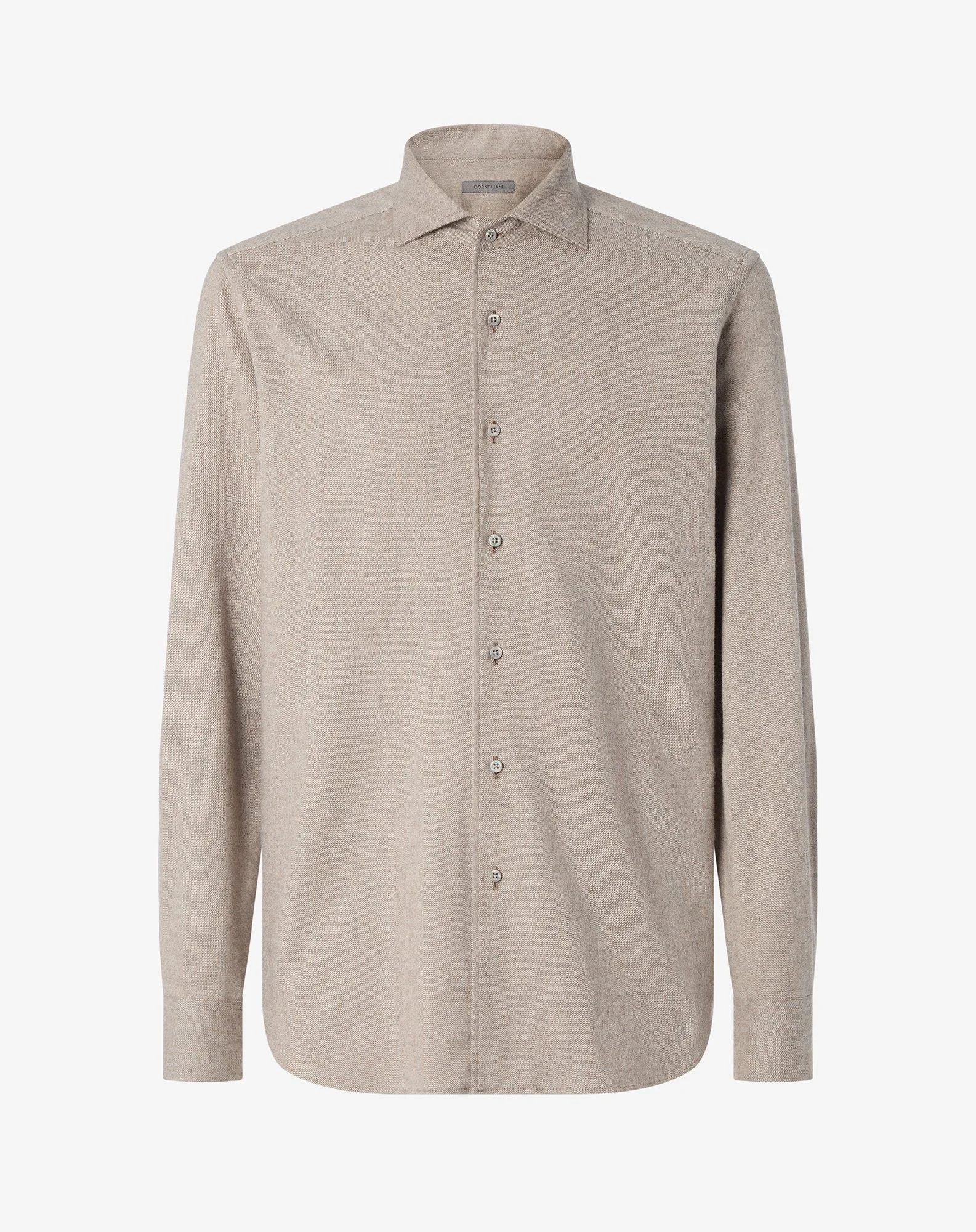 Beige melange cotton flannel shirt with diagonal design - 1