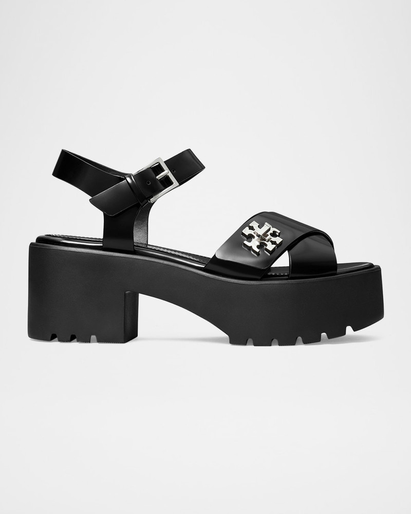Turnlock Leather Lug-Heeled Platform Sandals 1