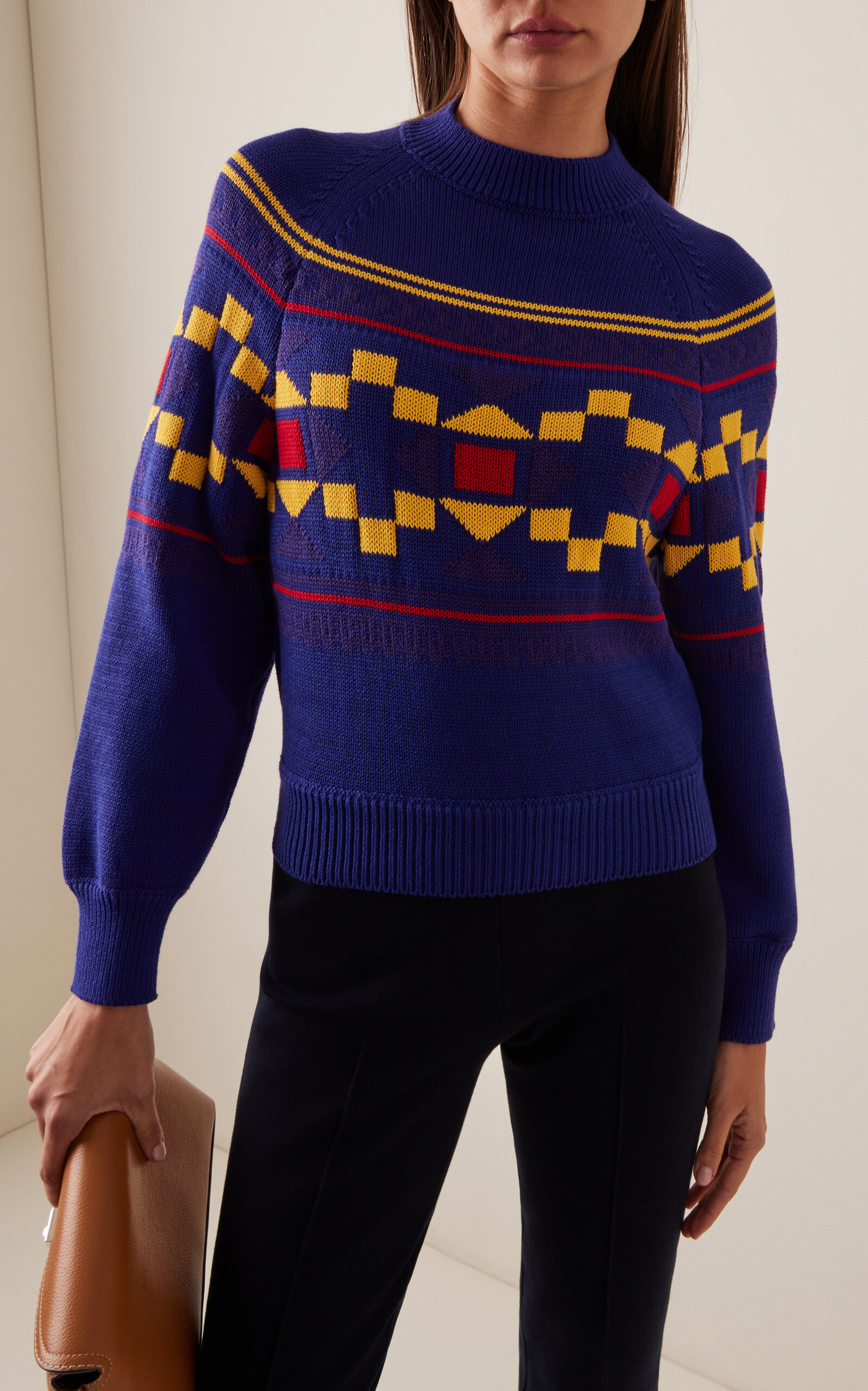 Lara Fair Isle Knit Cotton Sweater navy - 3