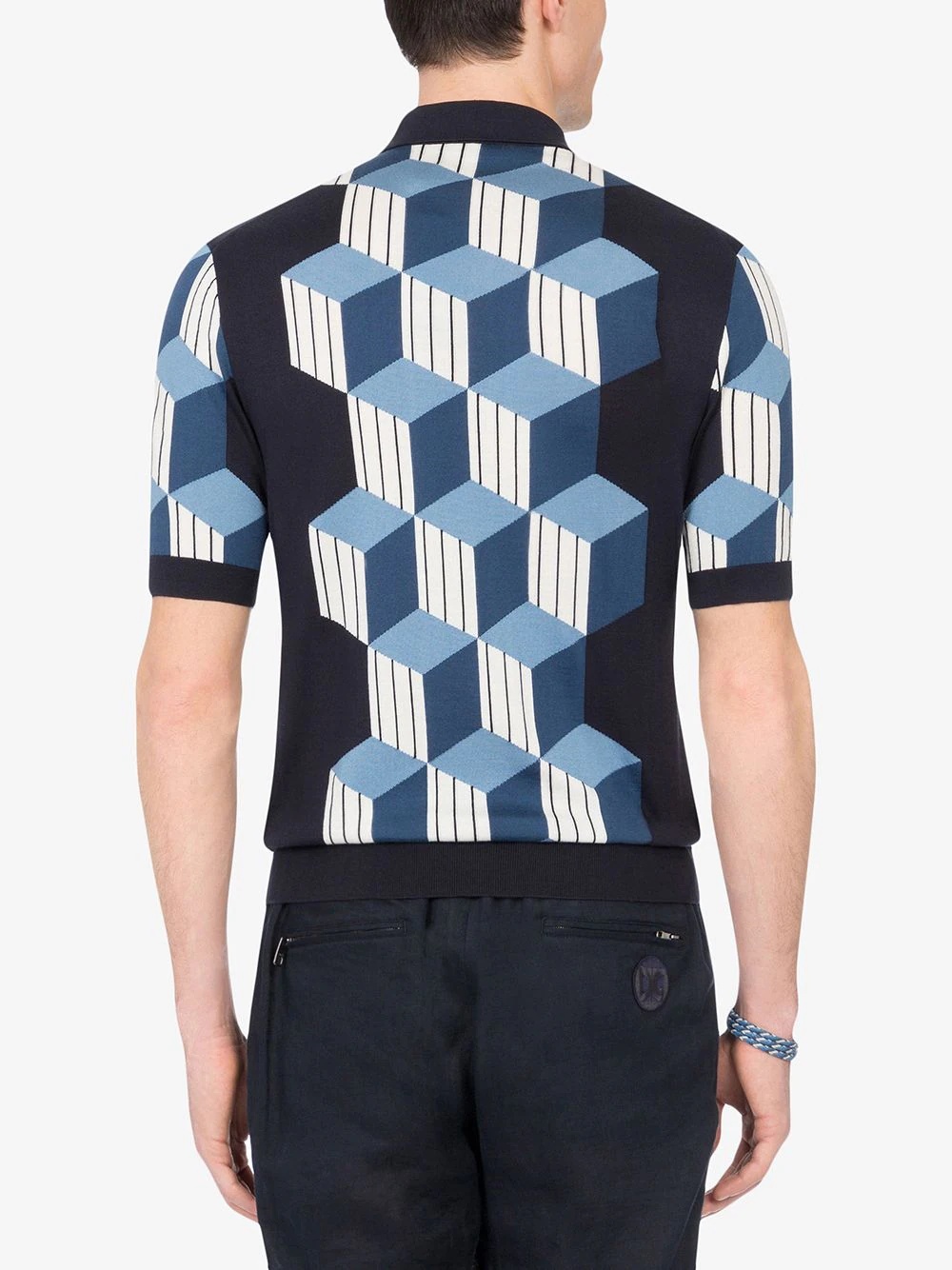 geometric-pattern short-sleeve polo shirt - 4