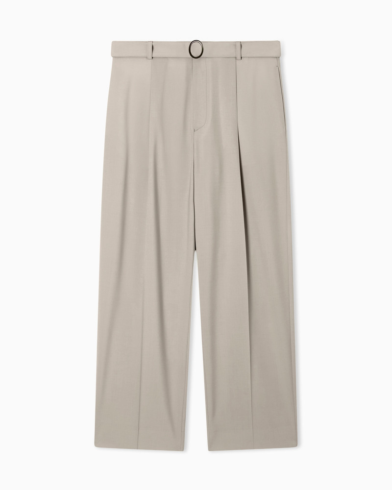 TROUSERS WITH PLEATS AND BELT IN STRETCH WOOL CANVAS 1
