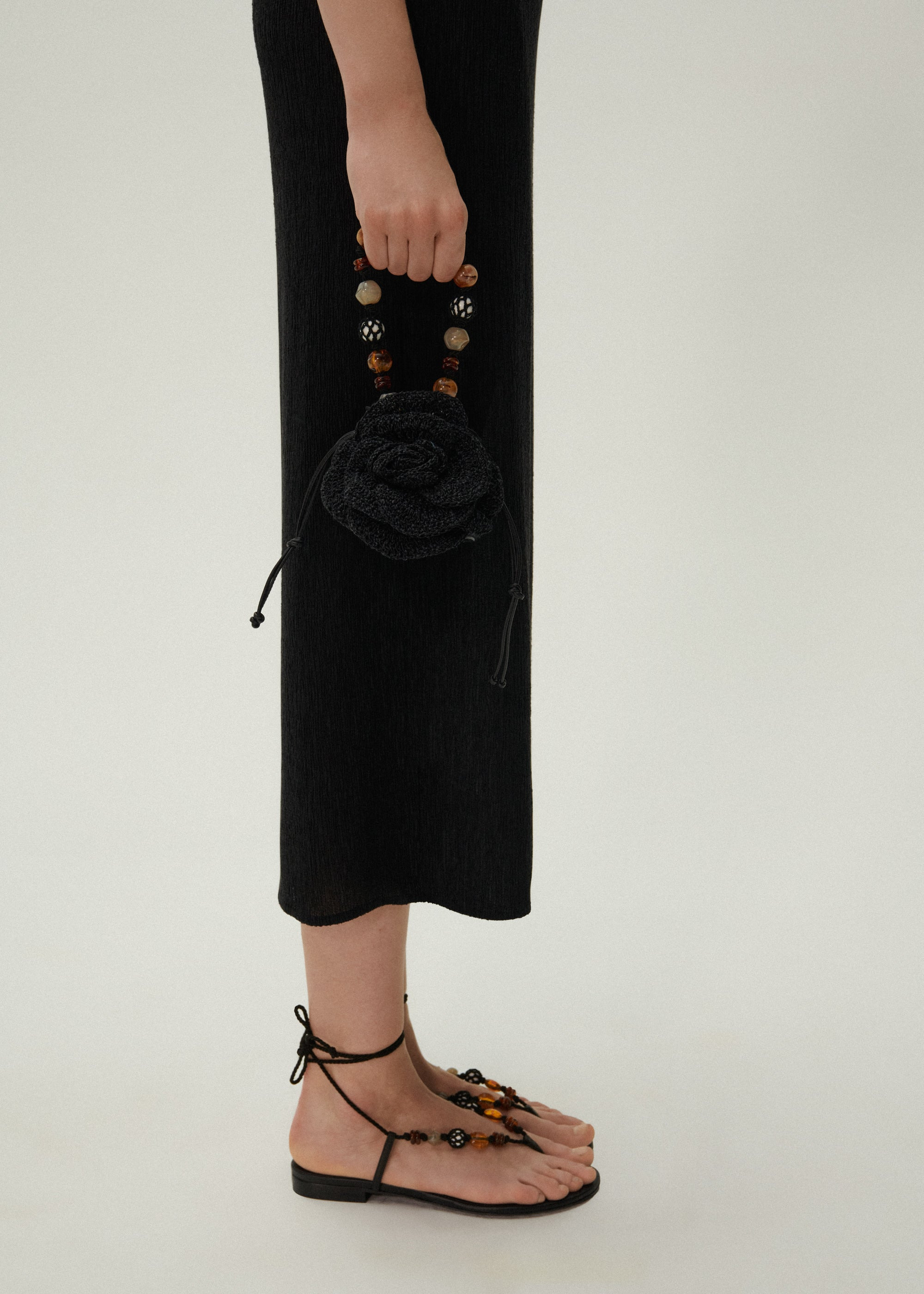 Small Magda bag beads strap in black crochet - 5