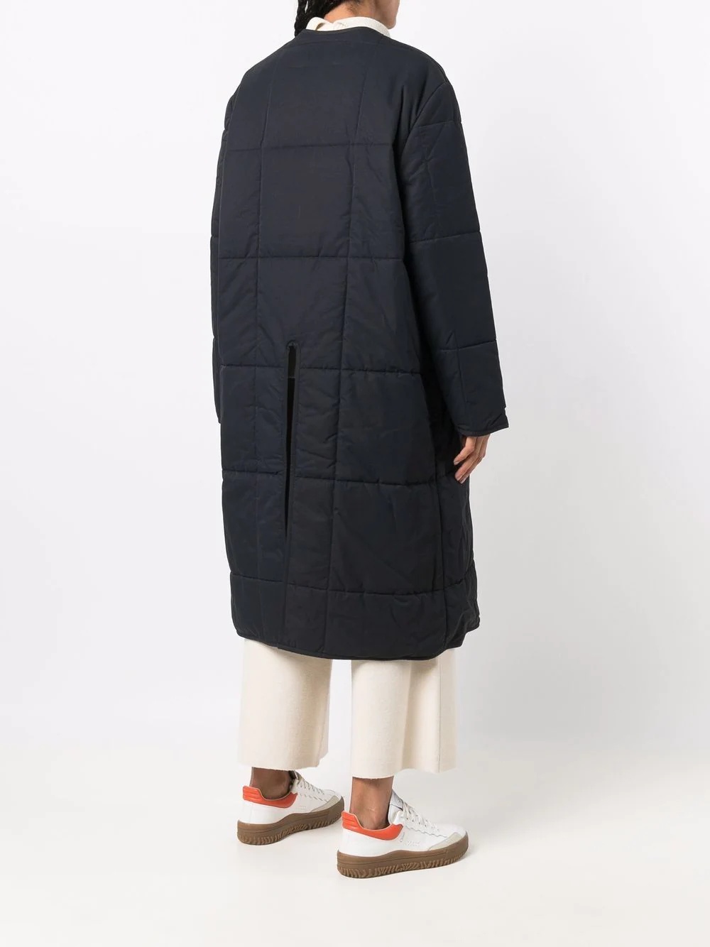 collarless padded overcoat - 4