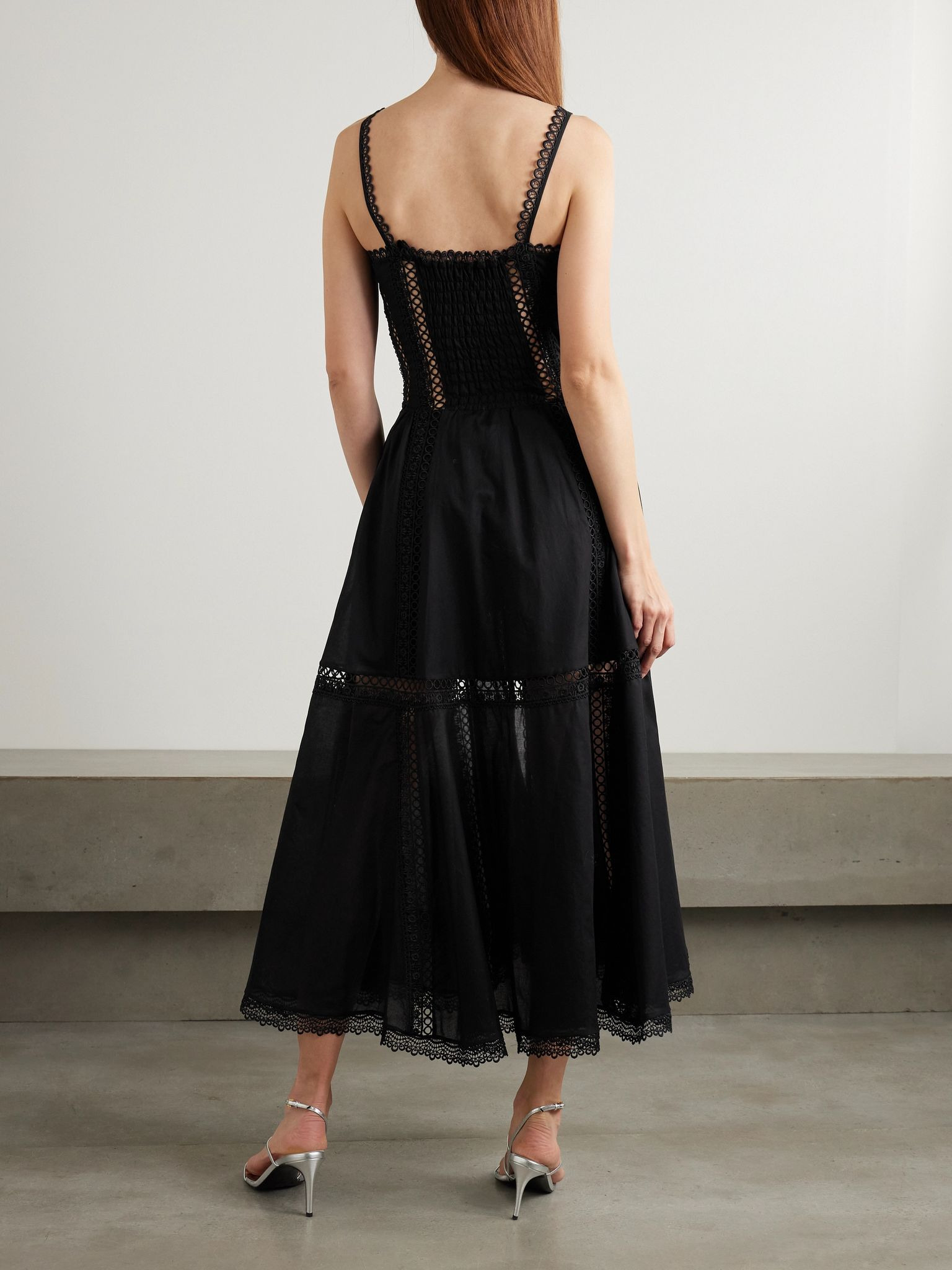 Dafelle scalloped guipure lace-trimmed cotton-blend voile midi dress Black - 3