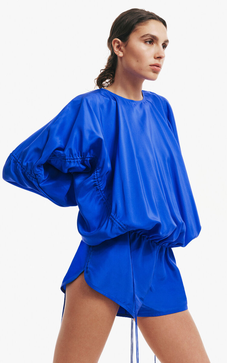 Parachute Draped Silk Playsuit blue - 2