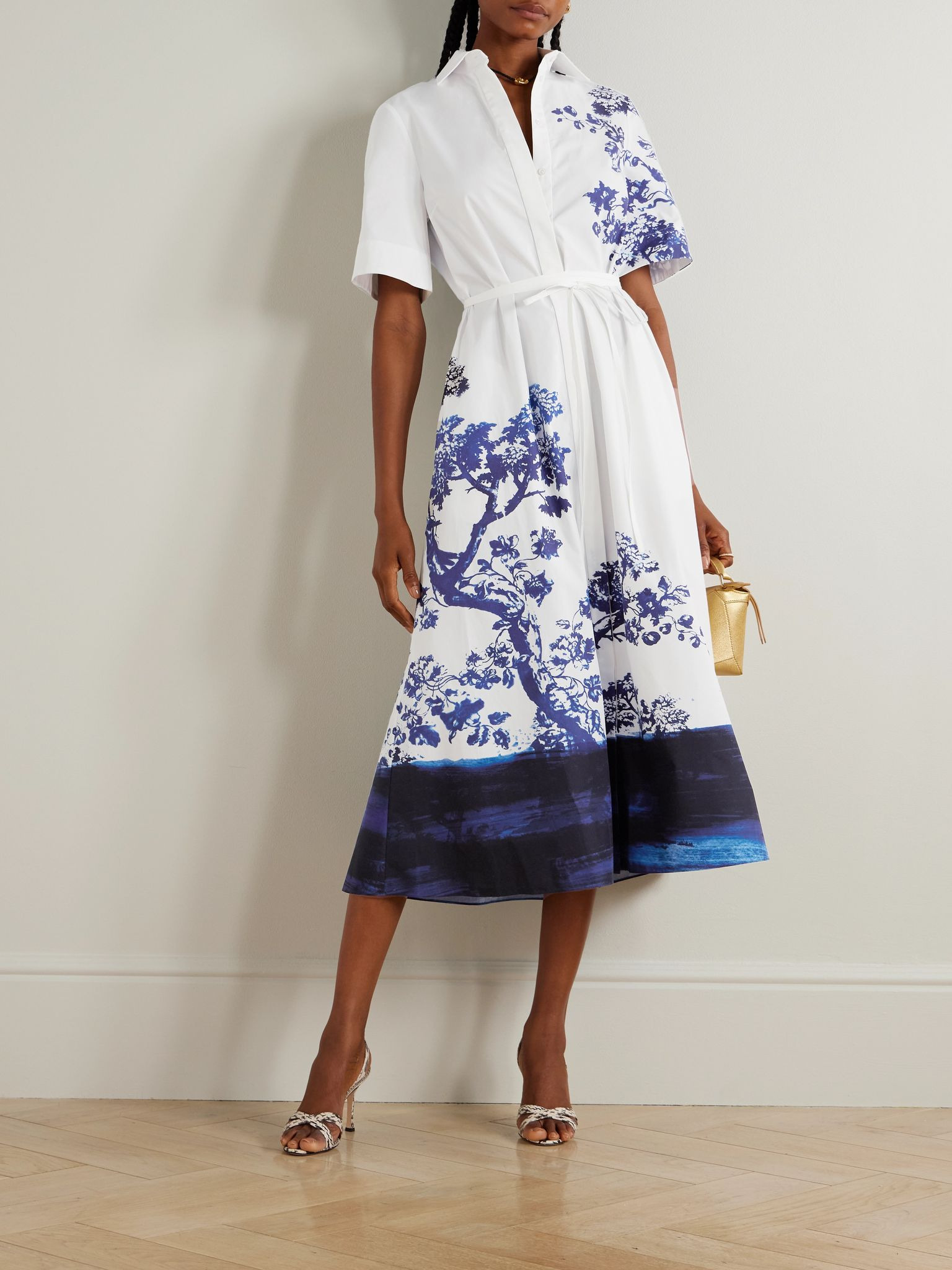Printed organic cotton-poplin shirt dress White - 2