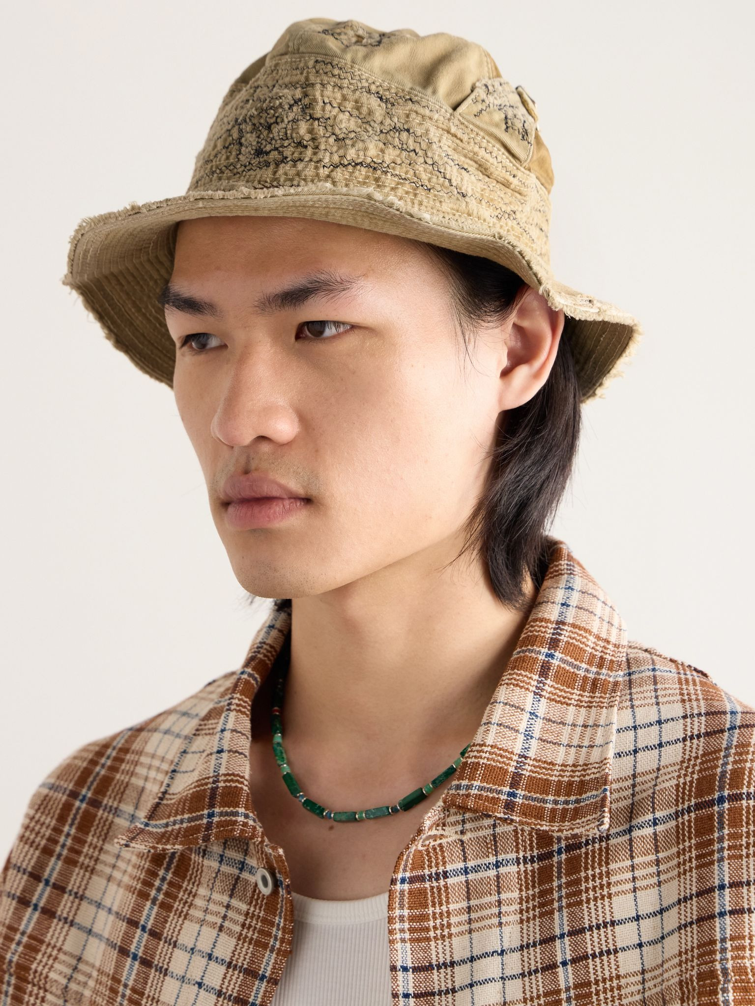 The Old Man and the Sea Buckled Distressed Cotton-Twill Bucket Hat Beige - 2