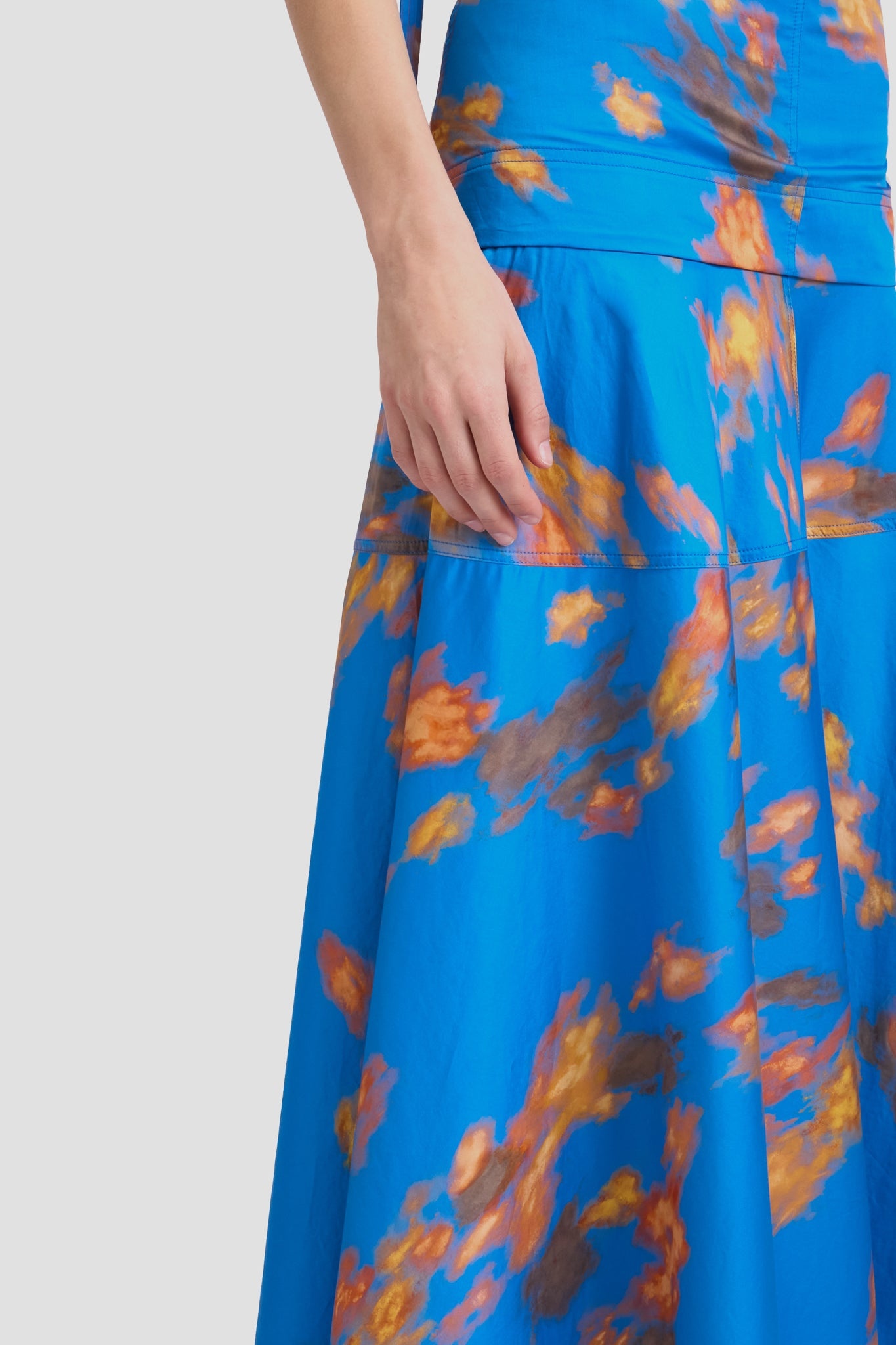 Panelled Maxi Skirt In Blue Abstract Floral Print - 4
