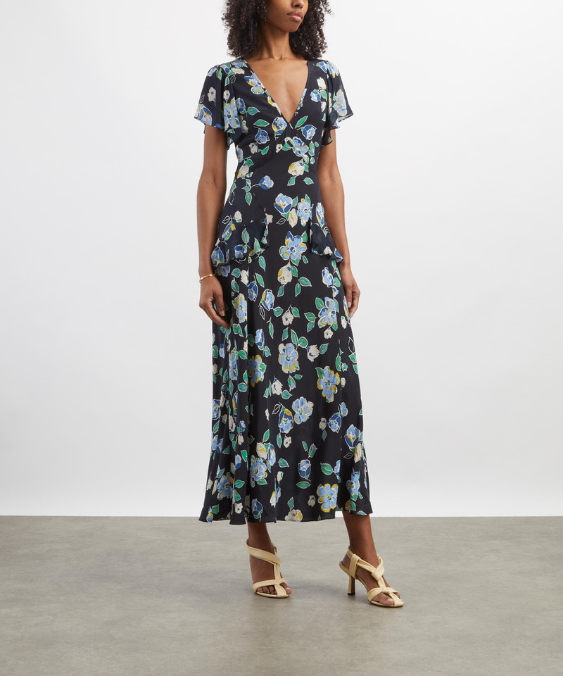 Evie Kimmie Floral Navy Silk Dress 2