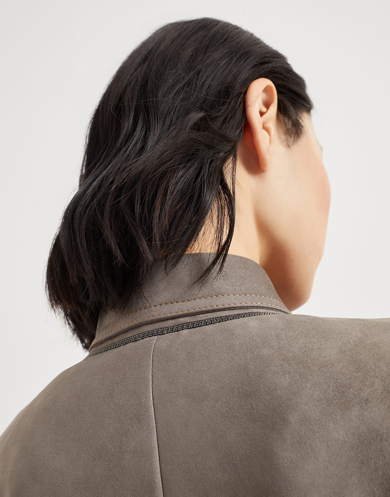 Couture suede outerwear jacket with monili 3