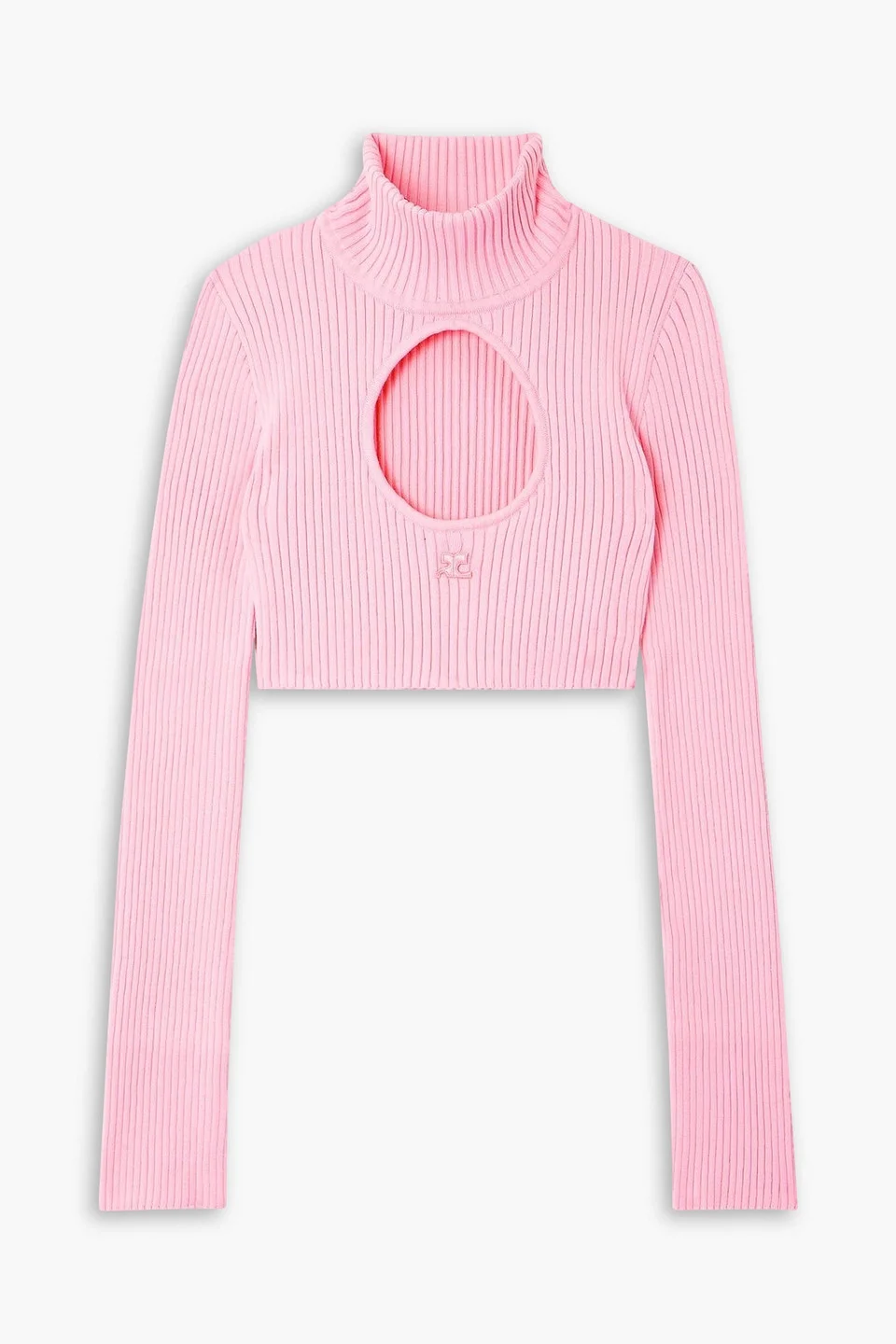 Cropped cutout ribbed-knit turtleneck sweater - 1