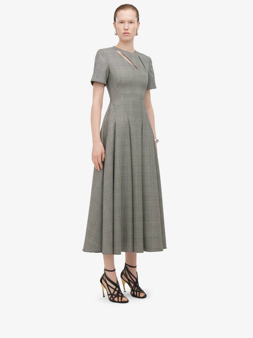 Women's Prince Of Wales Slashed Midi Dress in Black/ivory - 3