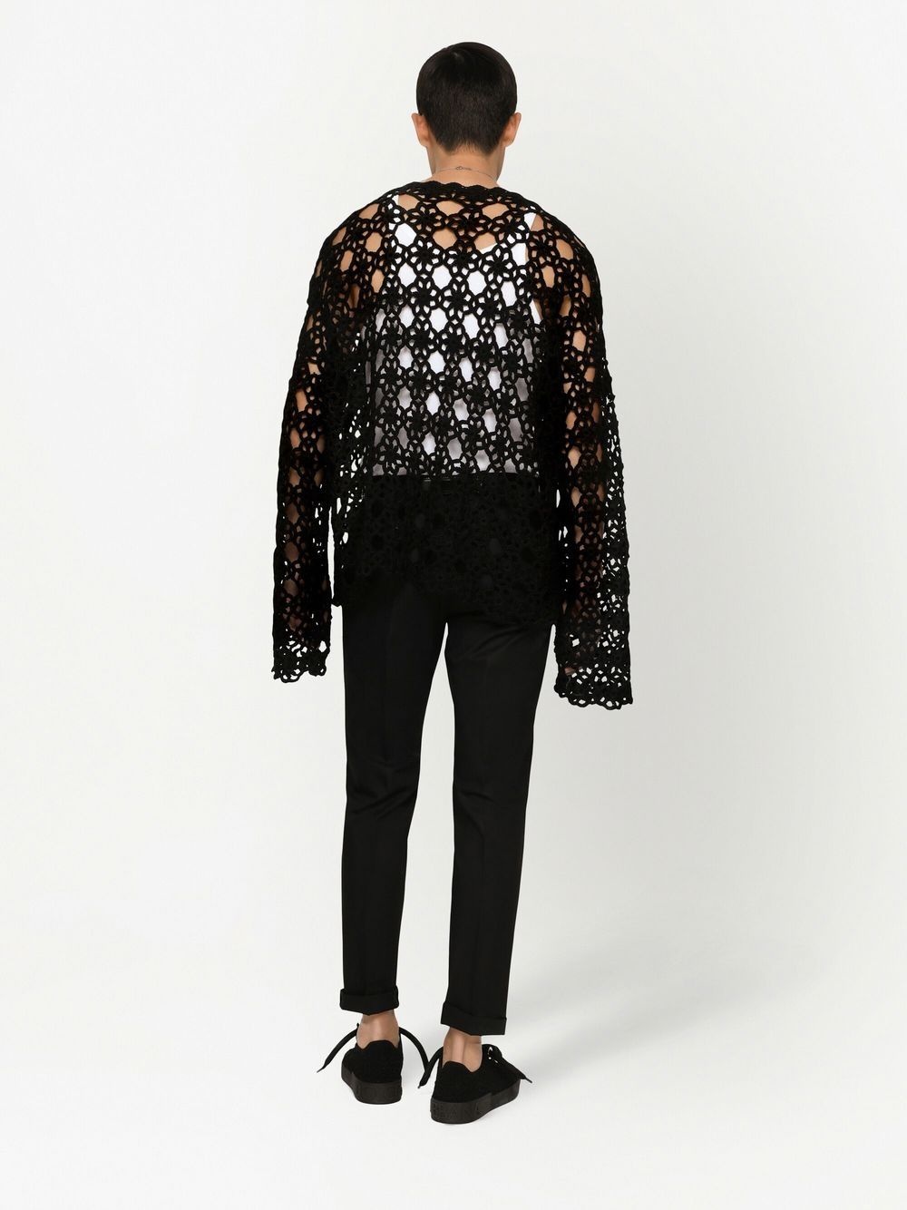 crochet-knit cotton sweater - 4