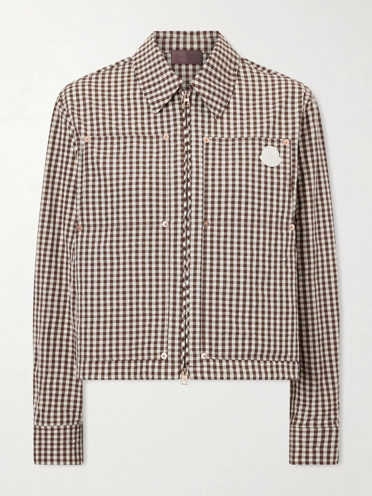 Cropped Appliquéd Gingham Cotton-blend Shirt - 1