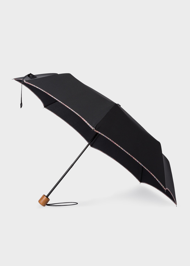 Black Telescopic Umbrella With 'Signature Stripe' Trims 1
