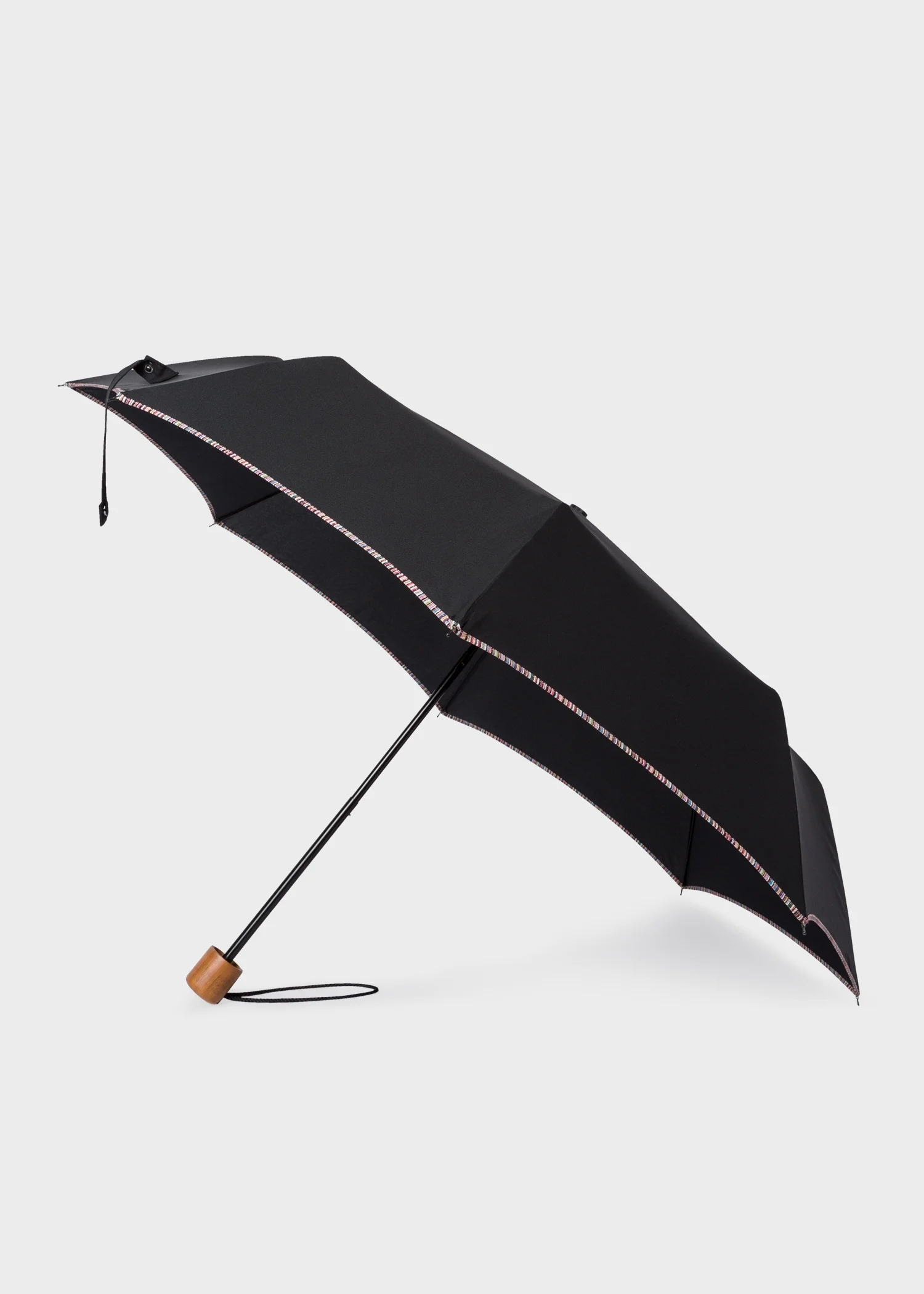 Black Telescopic Umbrella With 'Signature Stripe' Trims - 1