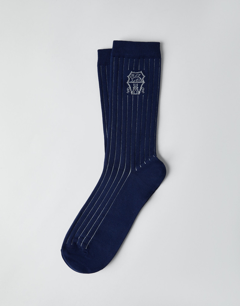 Cotton chalk stripe effect socks with logo 1