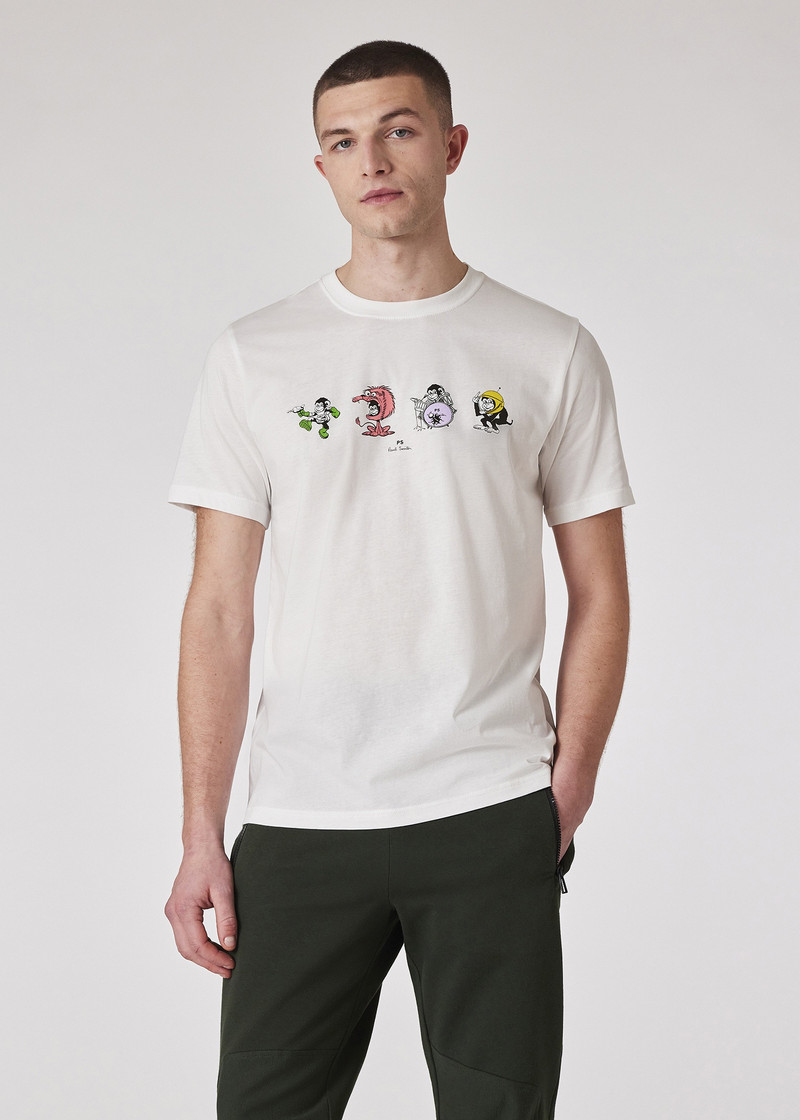 White Cotton 'Monkey' Print T-Shirt 3