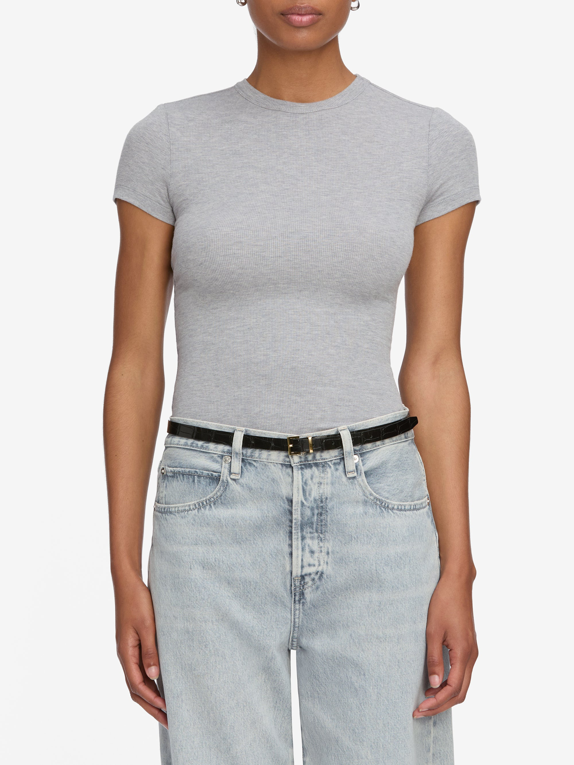 The Rib Baby Tee in Heather Grey - 3