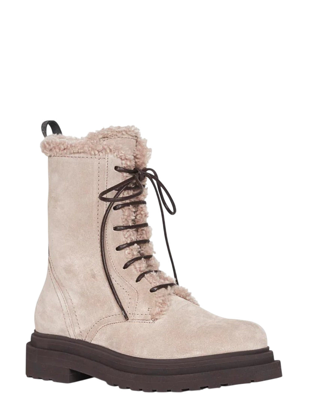 Brunello Cucinelli Women Gray Suede Boots With Shiny Loop Detail - 2