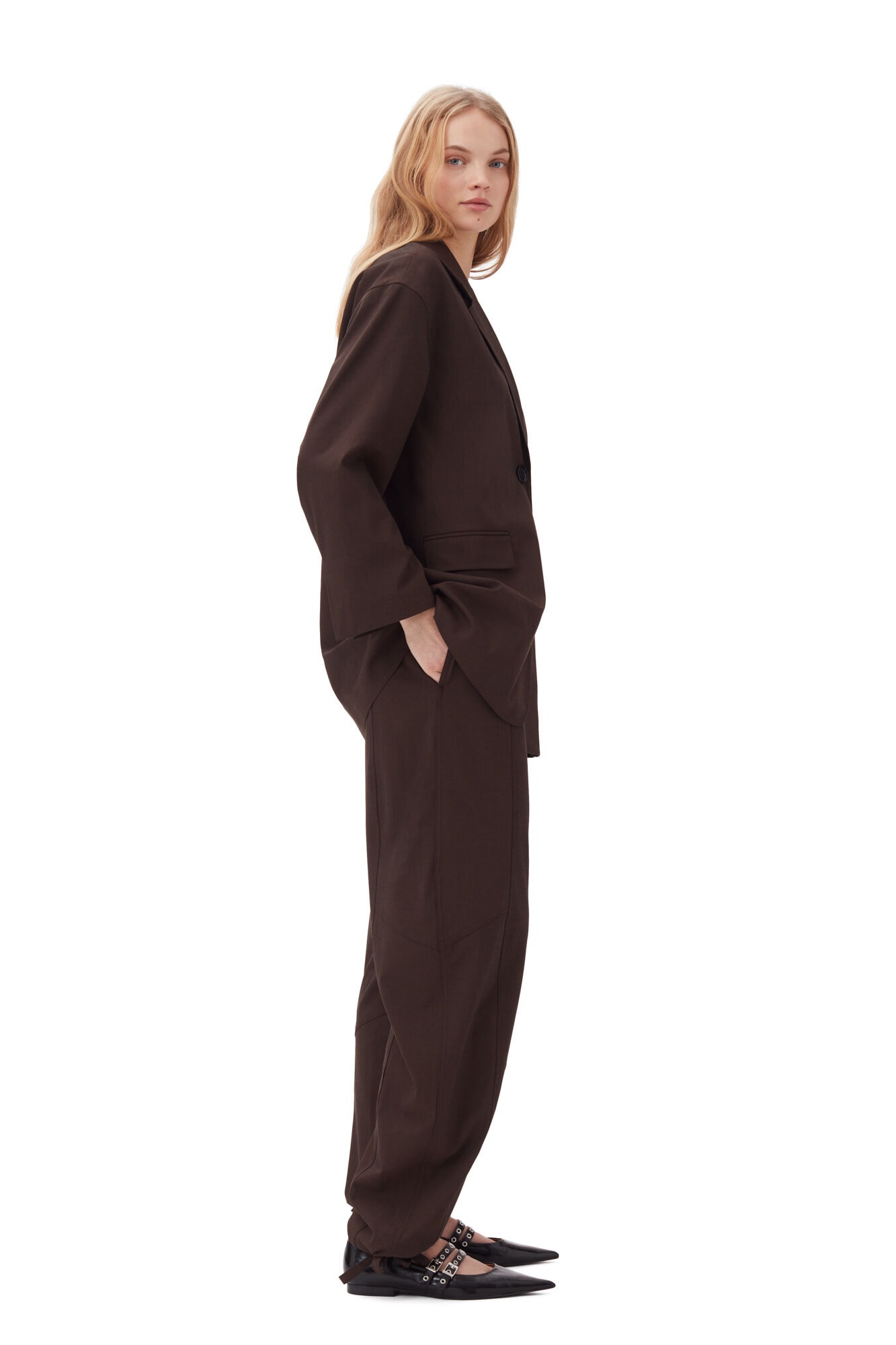 BROWN DRAPEY MELANGE BOXY BLAZER - 5