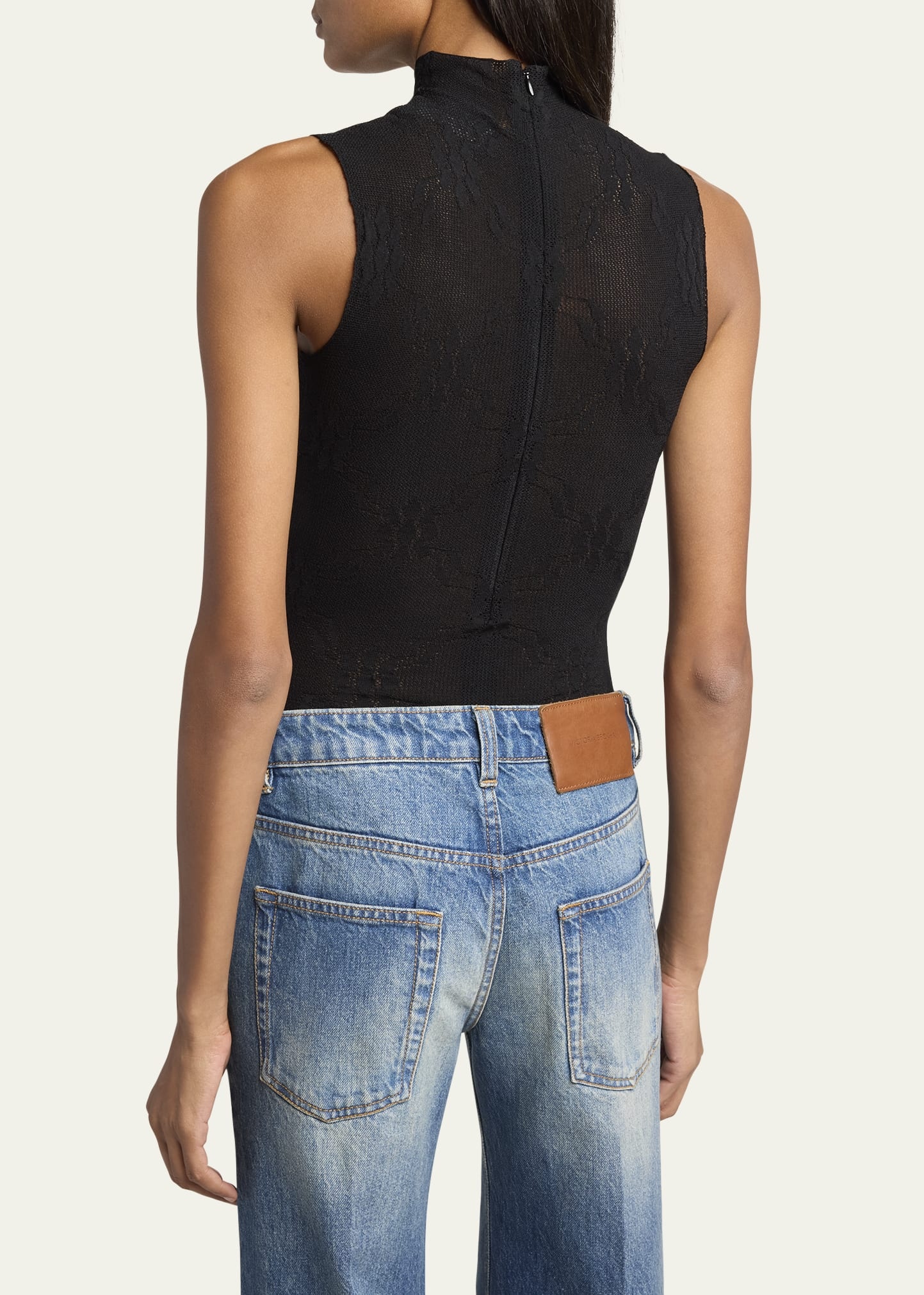 Mock-Neck Sleeveless Lace Bodysuit - 3