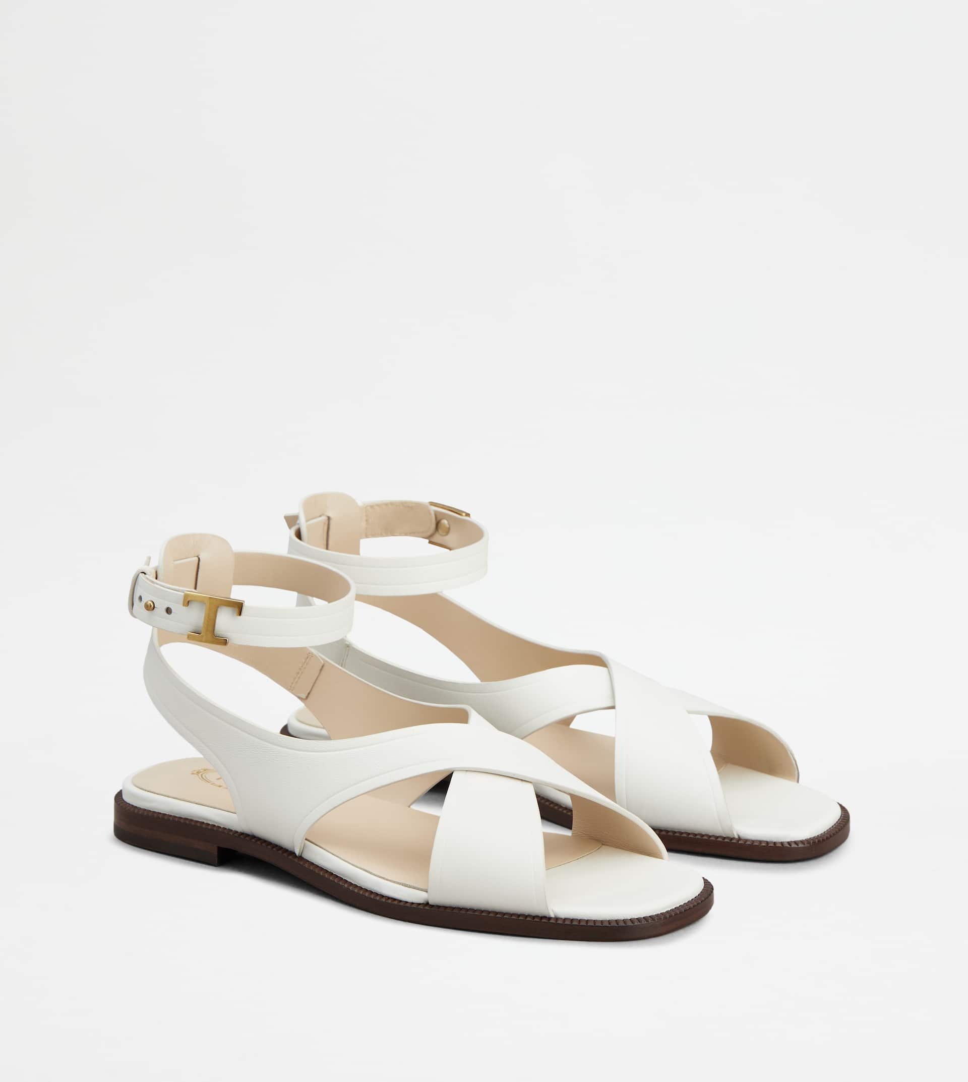 SANDALS IN LEATHER - WHITE - 3